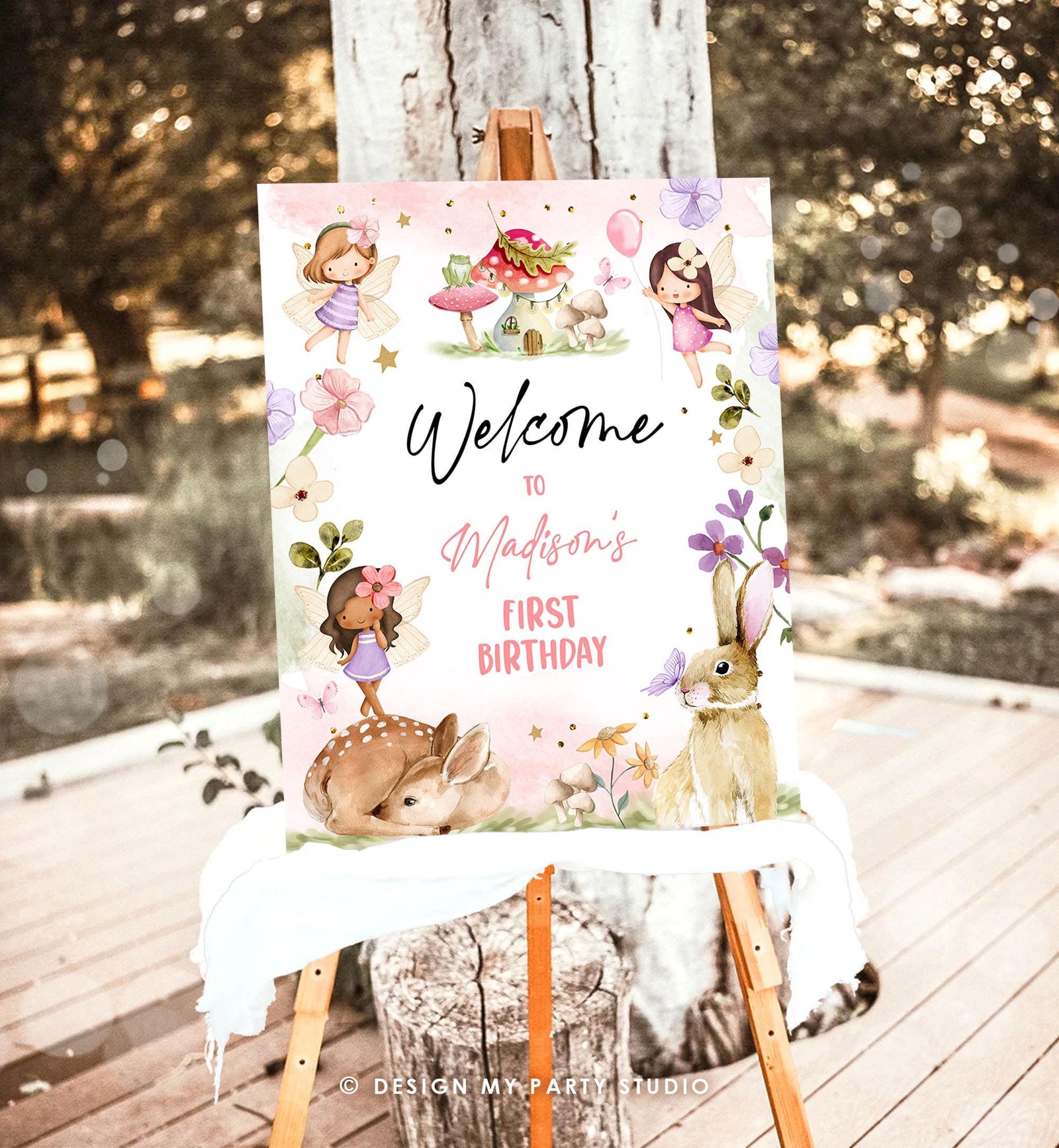 Editable Fairy Birthday Welcome Sign Fairy Garden Sign Whimsical Welcome Enchanted Forest 1st Birthday Girl Digital Template Printable 0438