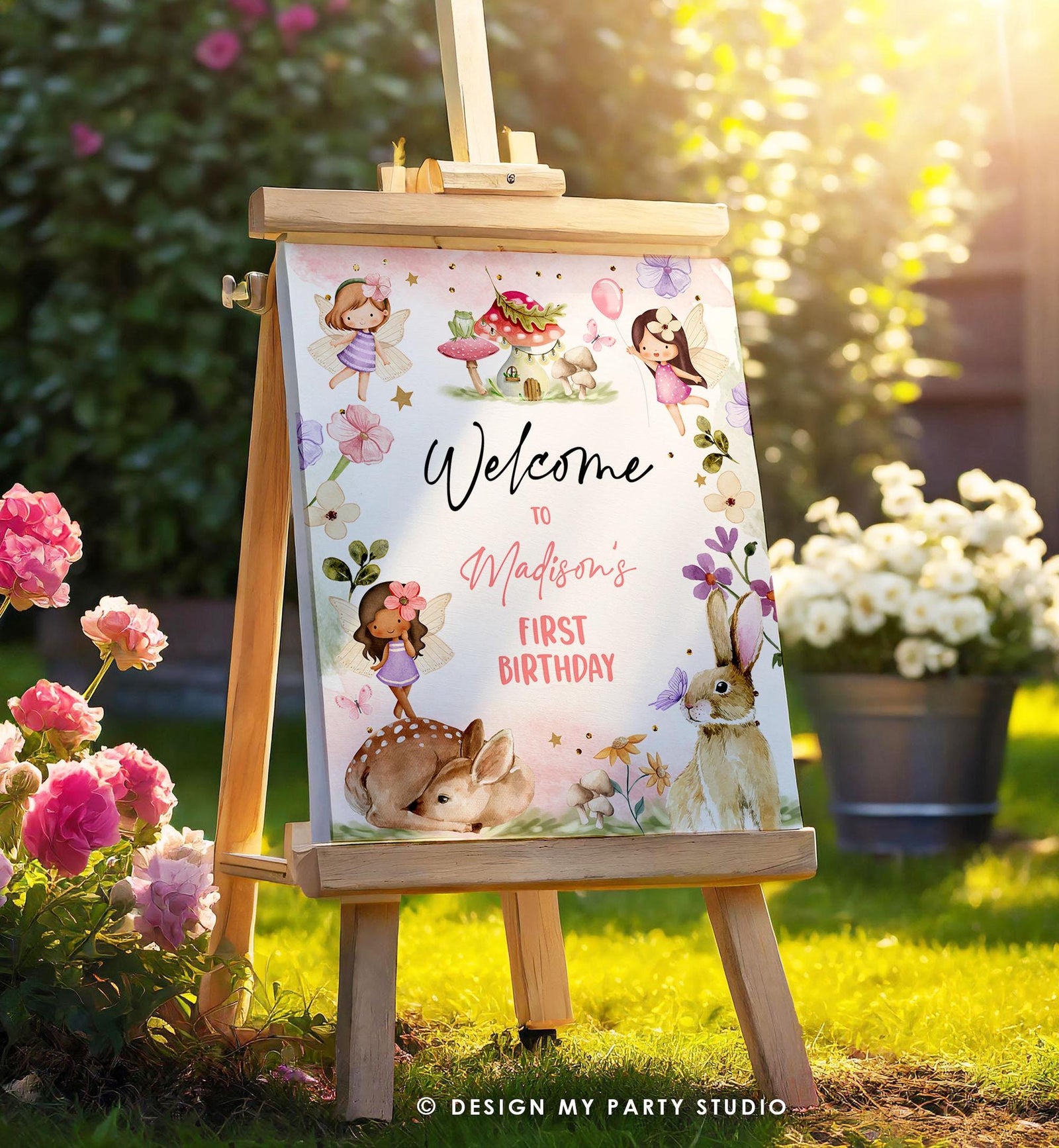 Editable Fairy Birthday Welcome Sign Fairy Garden Sign Whimsical Welcome Enchanted Forest 1st Birthday Girl Digital Template Printable 0438