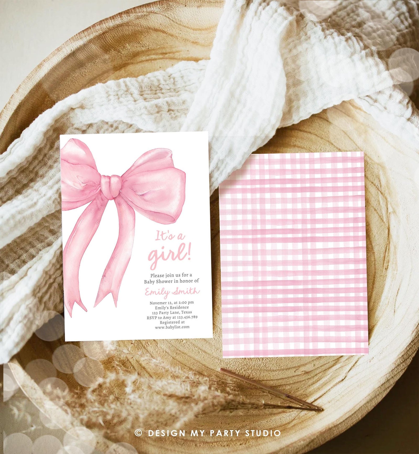 Editable Blush Pink Bow Baby Shower Invitation Girl Pink Coquette Baby Shower Invite Preppy Minimalist Template Digital Download Evite 0527