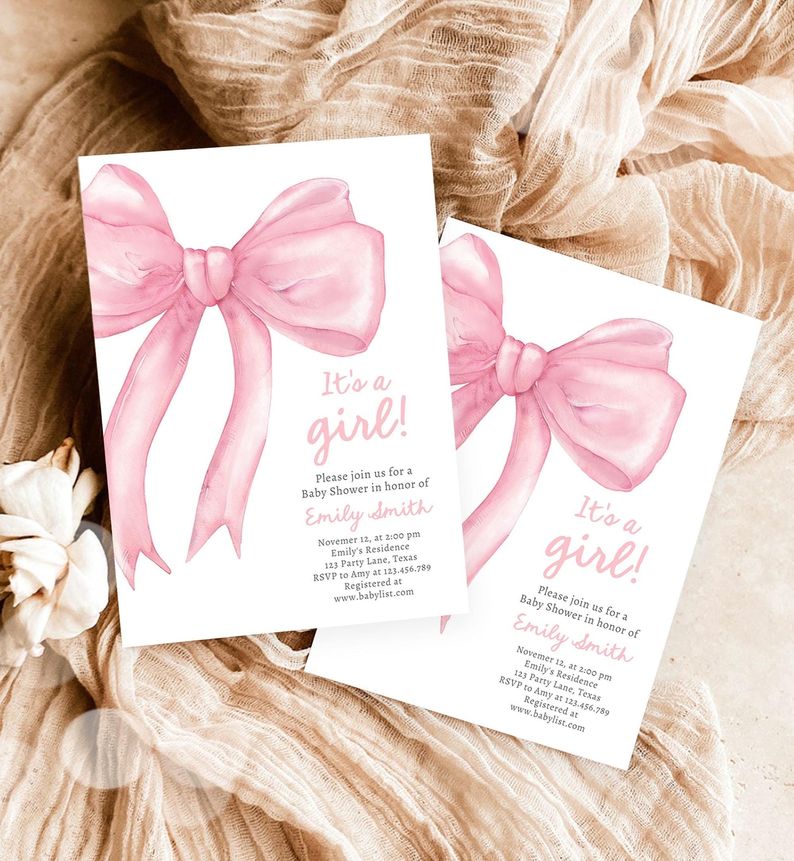 Editable Blush Pink Bow Baby Shower Invitation Girl Pink Coquette Baby Shower Invite Preppy Minimalist Template Digital Download Evite 0527