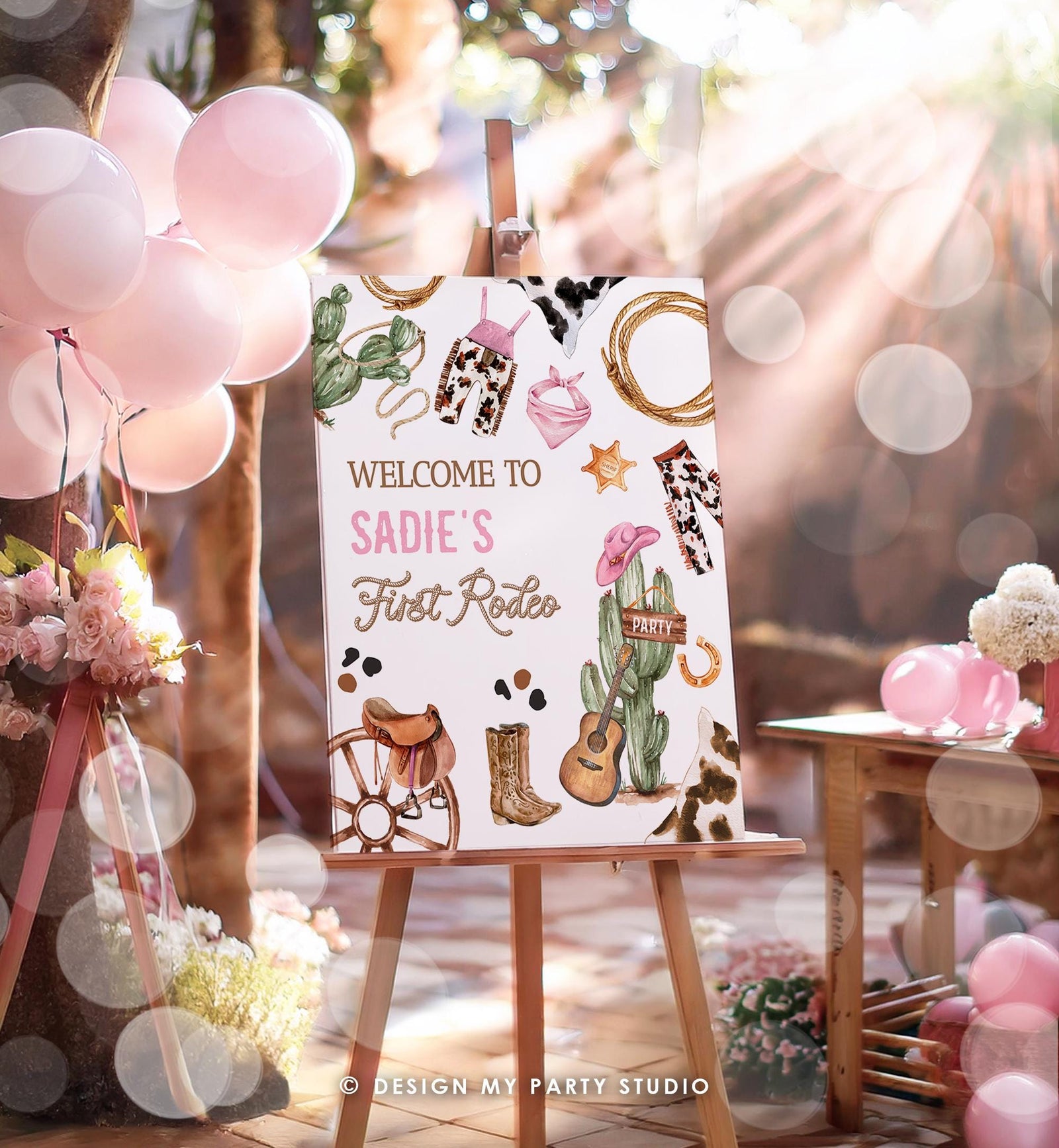 Editable Rodeo Birthday Welcome Sign Disco Birthday Girl Pink Birthday Decor Cowgirl Country Wild West Digital Template Printable 0509