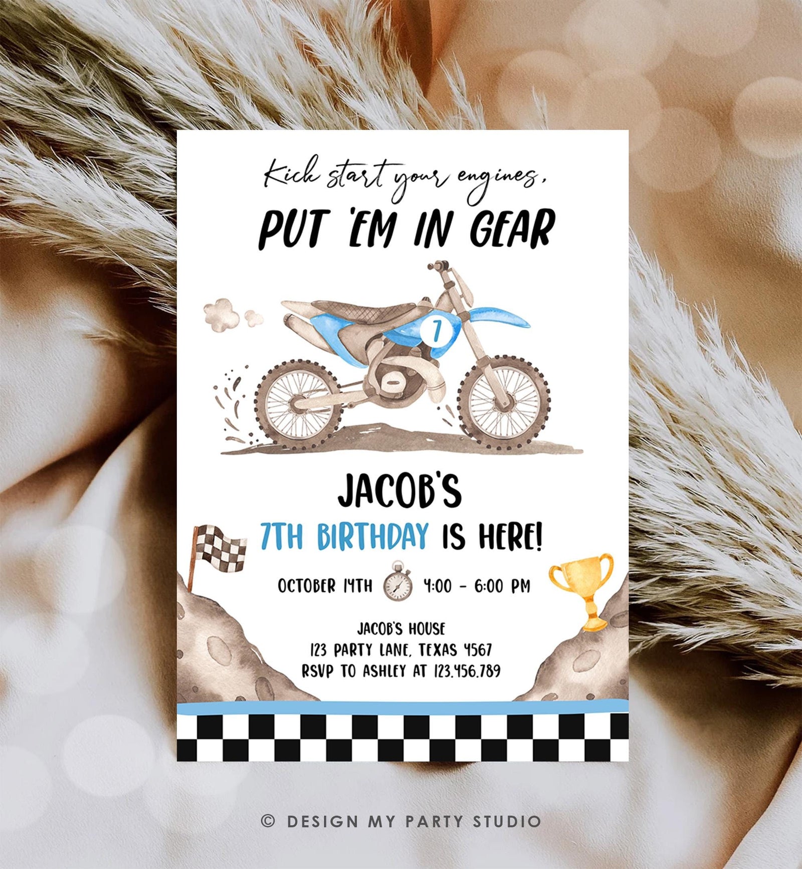 Editable Dirt Bike Birthday Invitation Start Engines Race on Over Motorbike Biking Motor Cross Blue Boy Digital Template Printable 0542