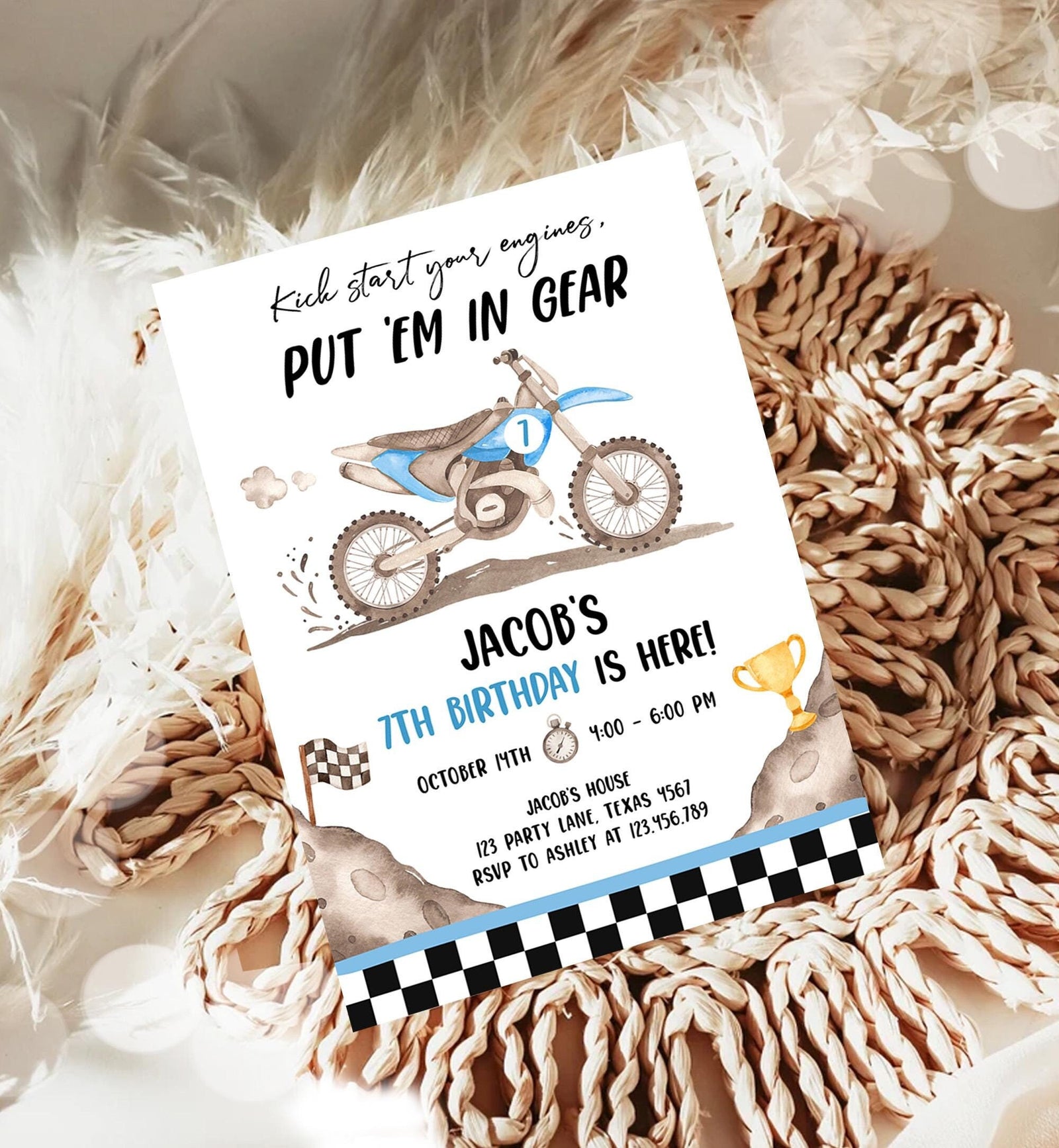 Editable Dirt Bike Birthday Invitation Start Engines Race on Over Motorbike Biking Motor Cross Blue Boy Digital Template Printable 0542