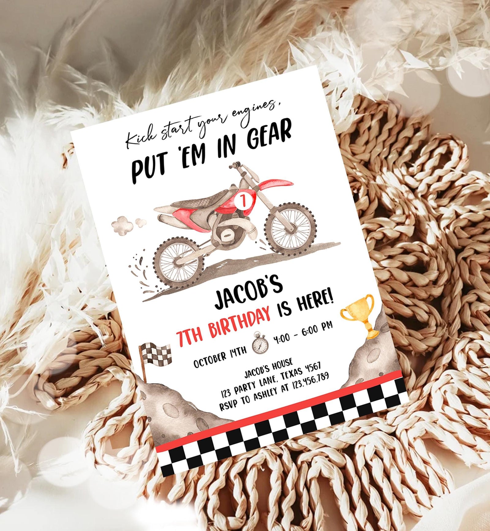 Editable Dirt Bike Birthday Invitation Start Engines Race on Over Motorbike Biking Motor Cross Red Boy Digital Template Printable 0542