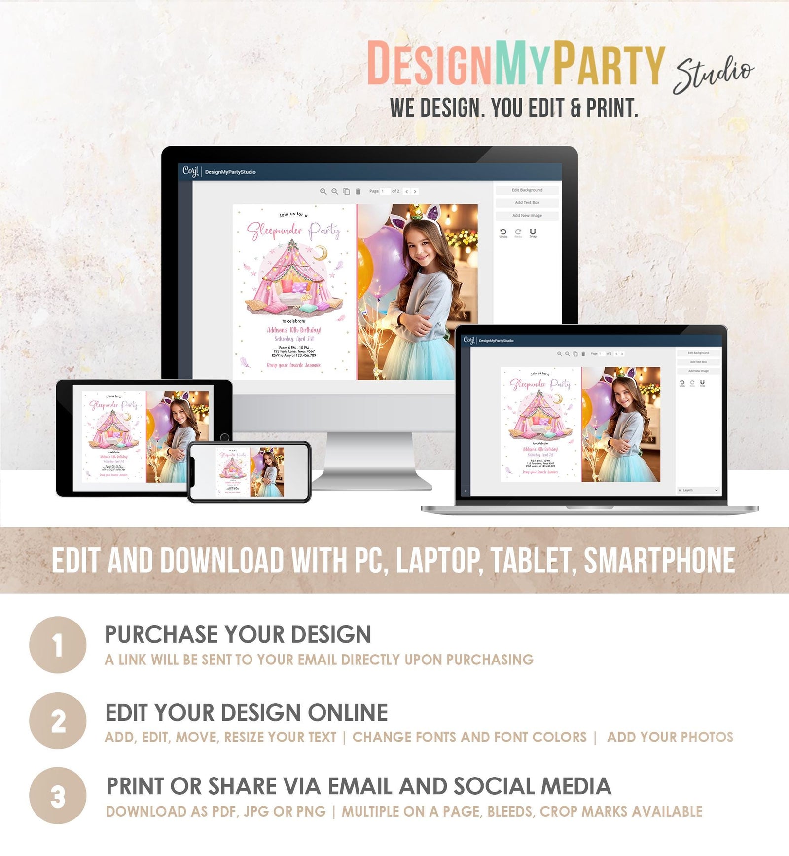 Editable Sleepunder Party Birthday Invitation Slumber Party Invite Pink Spa Tween Teen Glamping Movie Digital Evite Template Printable 0499