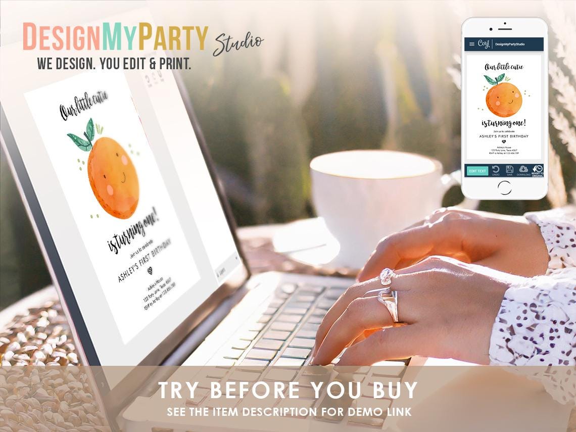 Little Cutie Birthday Invitation Bundle Cuties Orange Clementine First Birthday Greenery Digital Download Template Printable 0330