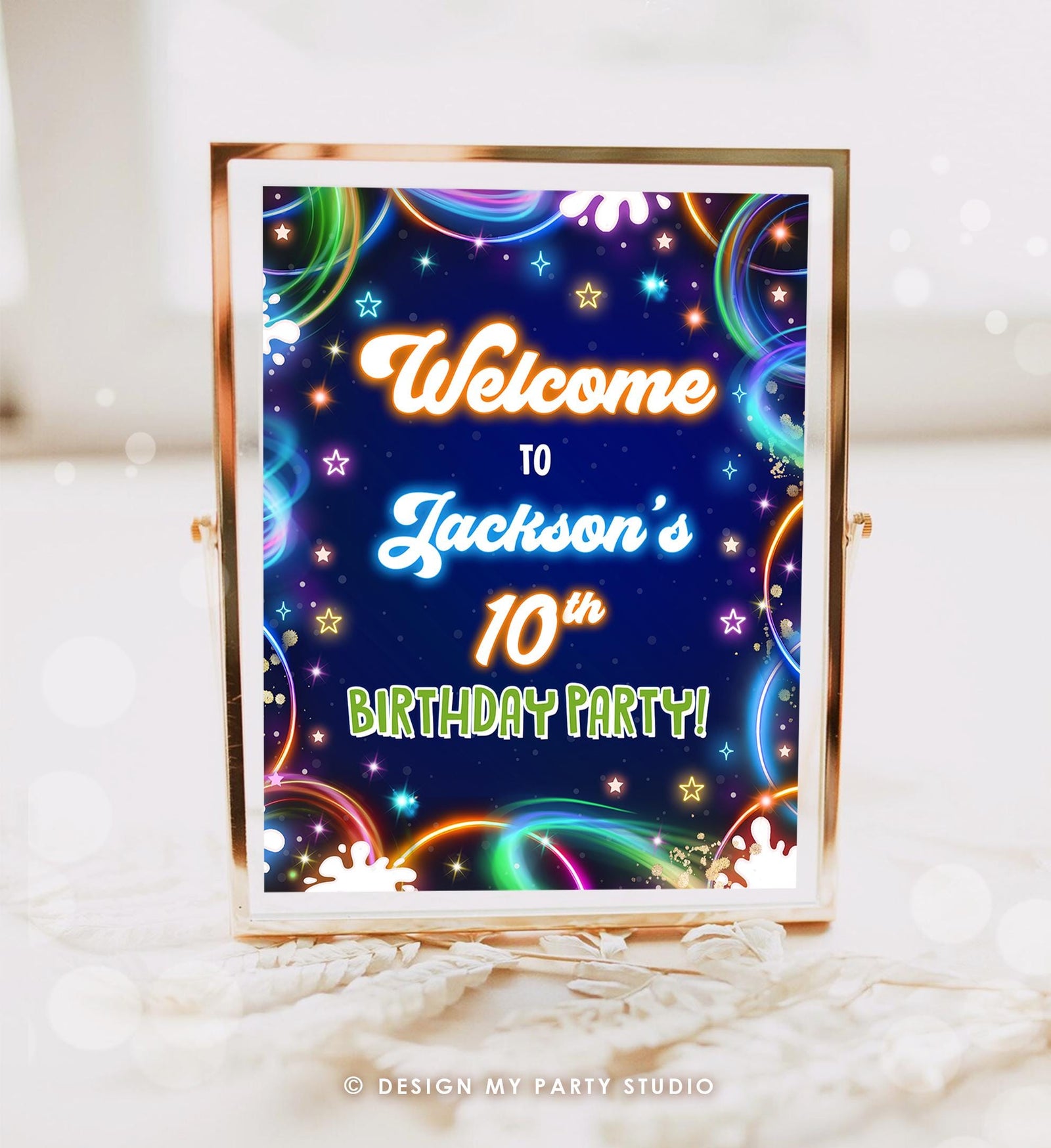 Editable Glow Party Welcome Sign Neon Glow in the Dark Boy Birthday Shower Glow Crazy Floor Decal Digital Download Template Printable 0537