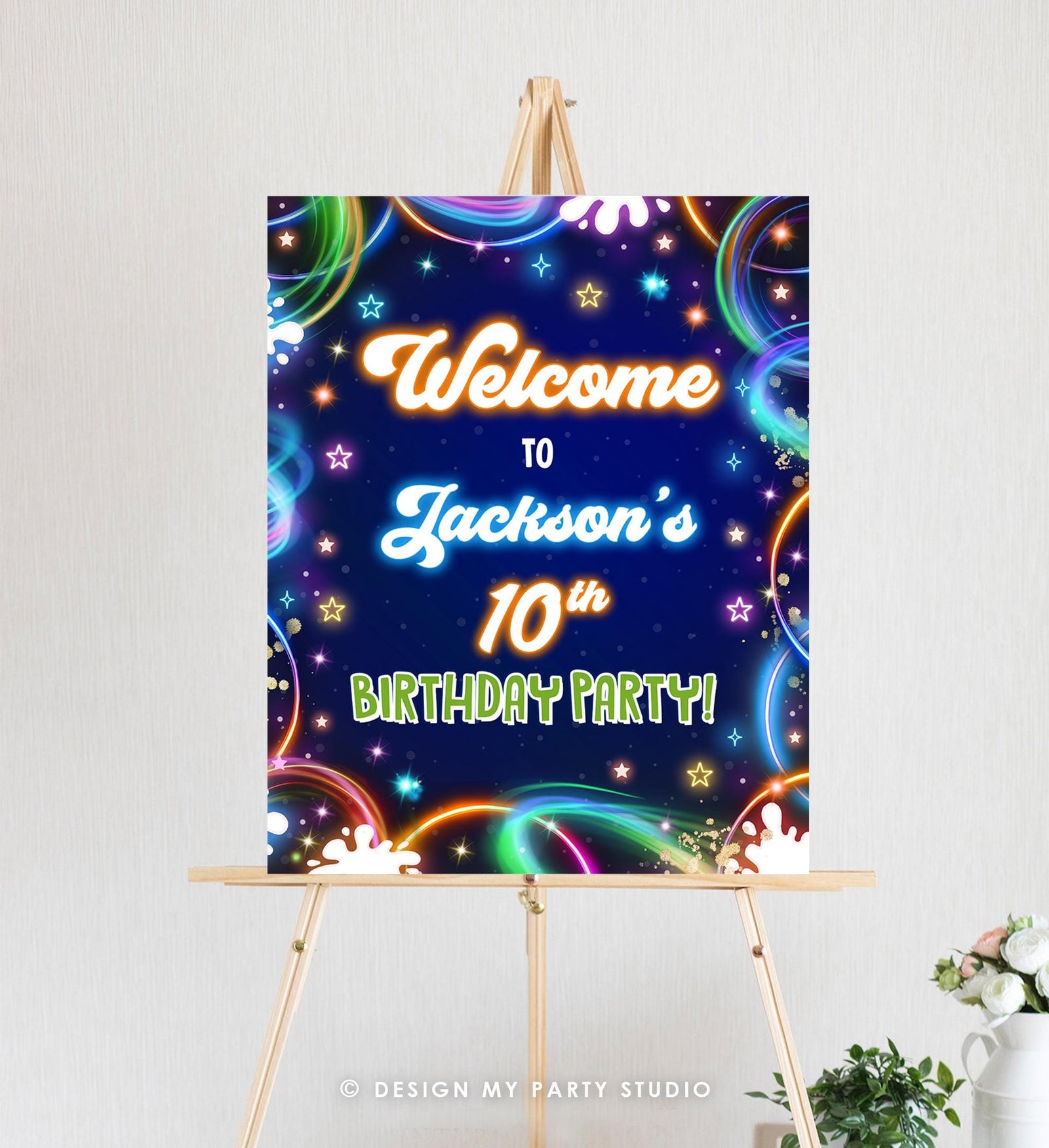 Editable Glow Party Welcome Sign Neon Glow in the Dark Boy Birthday Shower Glow Crazy Floor Decal Digital Download Template Printable 0537