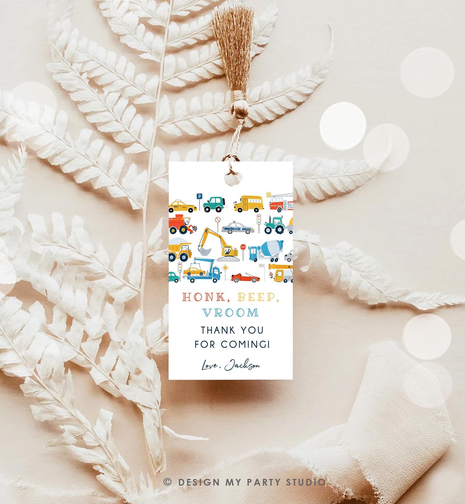 Editable Transportation Favor Tag Car Truck Driving By Boy Birthday Party Thank You Gift Tag Label Digital Download Template Printable 0533