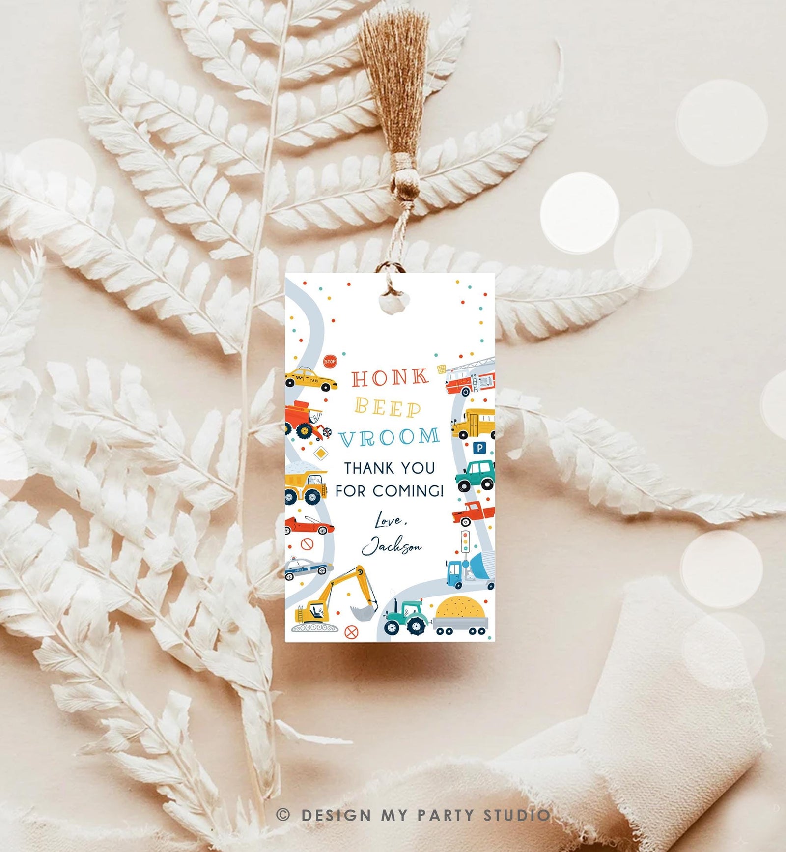 Editable Transportation Favor Tag Car Truck Driving By Boy Birthday Party Thank You Gift Tag Label Digital Download Template Printable 0533