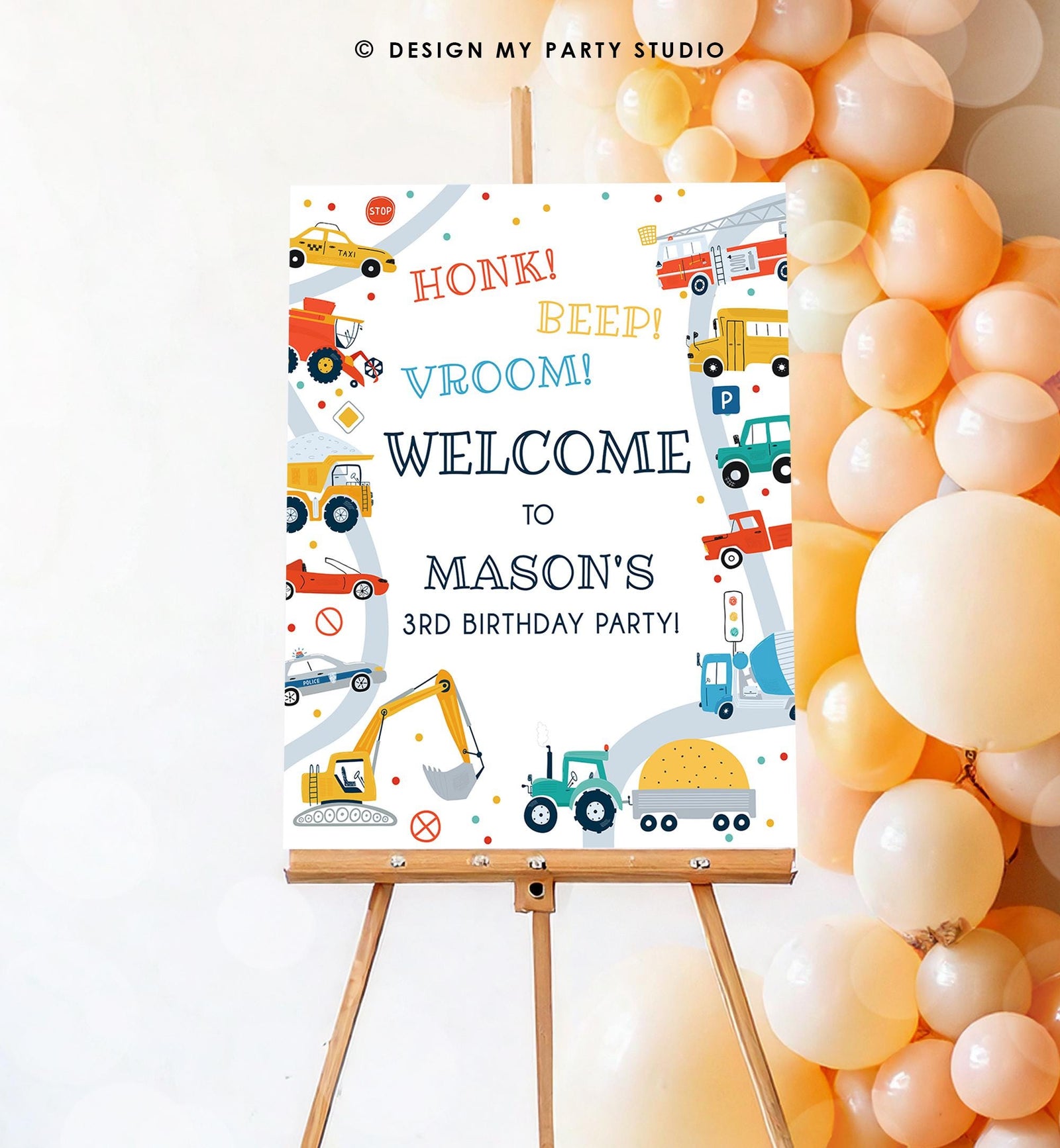 Editable Transportation Birthday Welcome Sign Car Truck Transport Boy Driving Scandinavian Traffic Digital Download Template Printable 0533