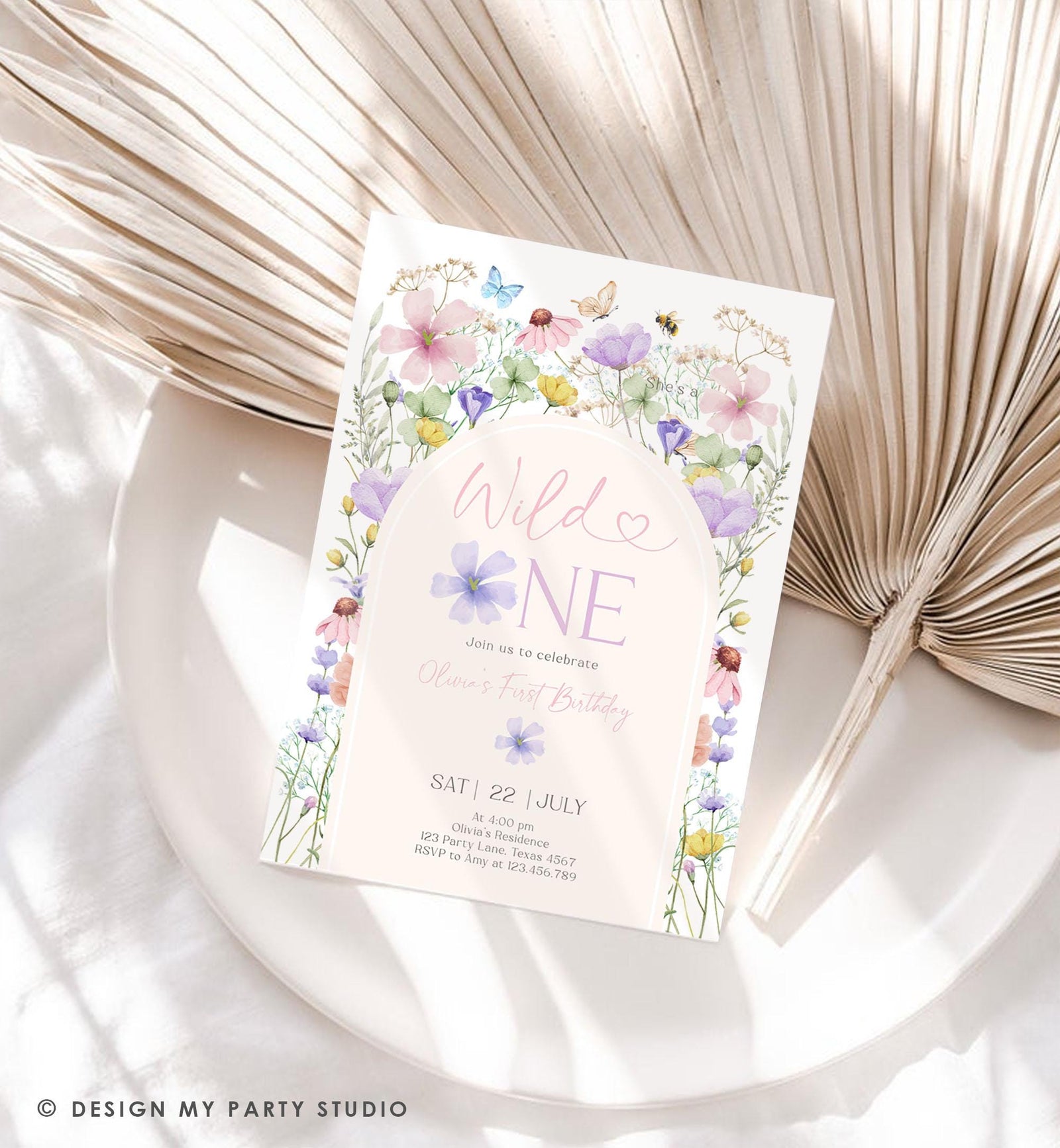 Editable Wildflower Wild One Birthday Invitation Floral 1st Birthday Daisy Butterfly Meadow Girl Digital Download Template Printable 0543