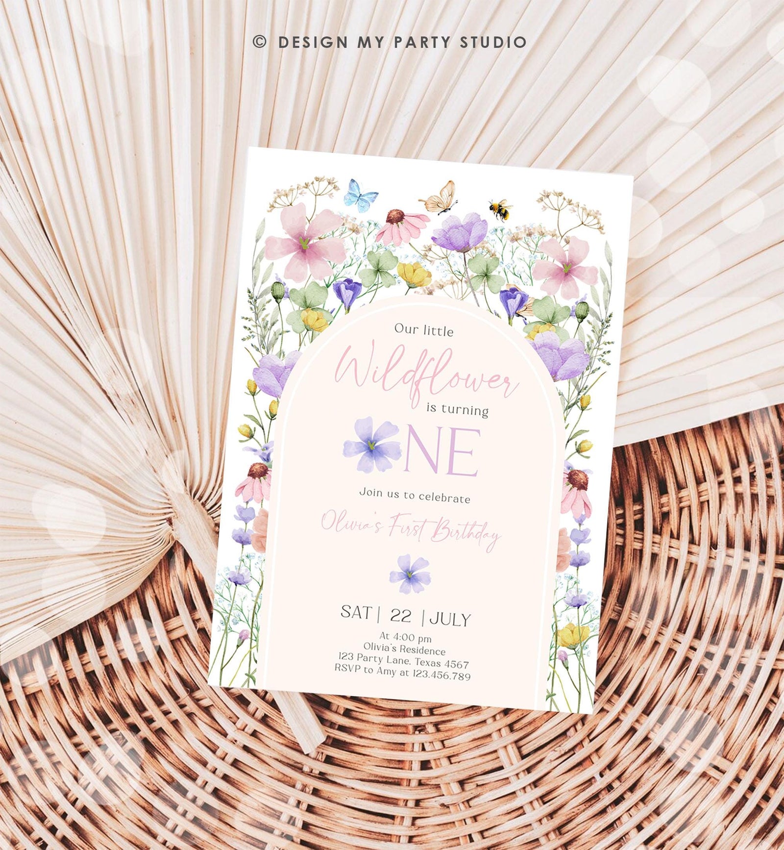 Editable Wildflowers Birthday Invitation Floral 1st Birthday Party Invite Garden Birthday Girl Digital Download Template Printable 0543
