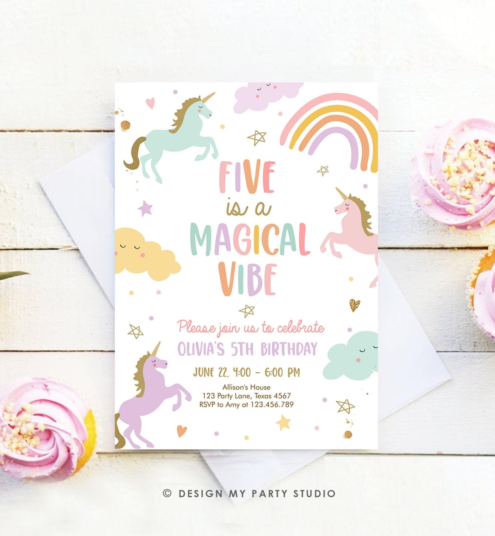 Editable Unicorn Birthday Invitation 5th Five is a Magical Vibe Magical Party Invite Girl Pastel Birthday Template Rainbow Download 0426