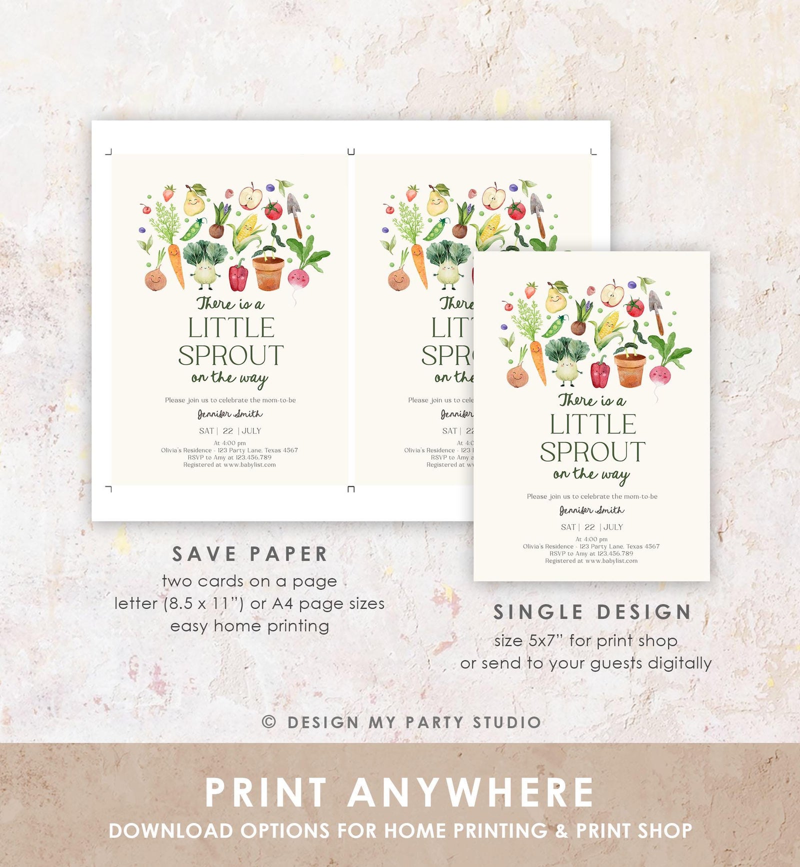 Editable Little Sprout Baby Shower Invitation Farmers Market Locally Grown Baby Shower Digital Download Evite Template Printable 0544