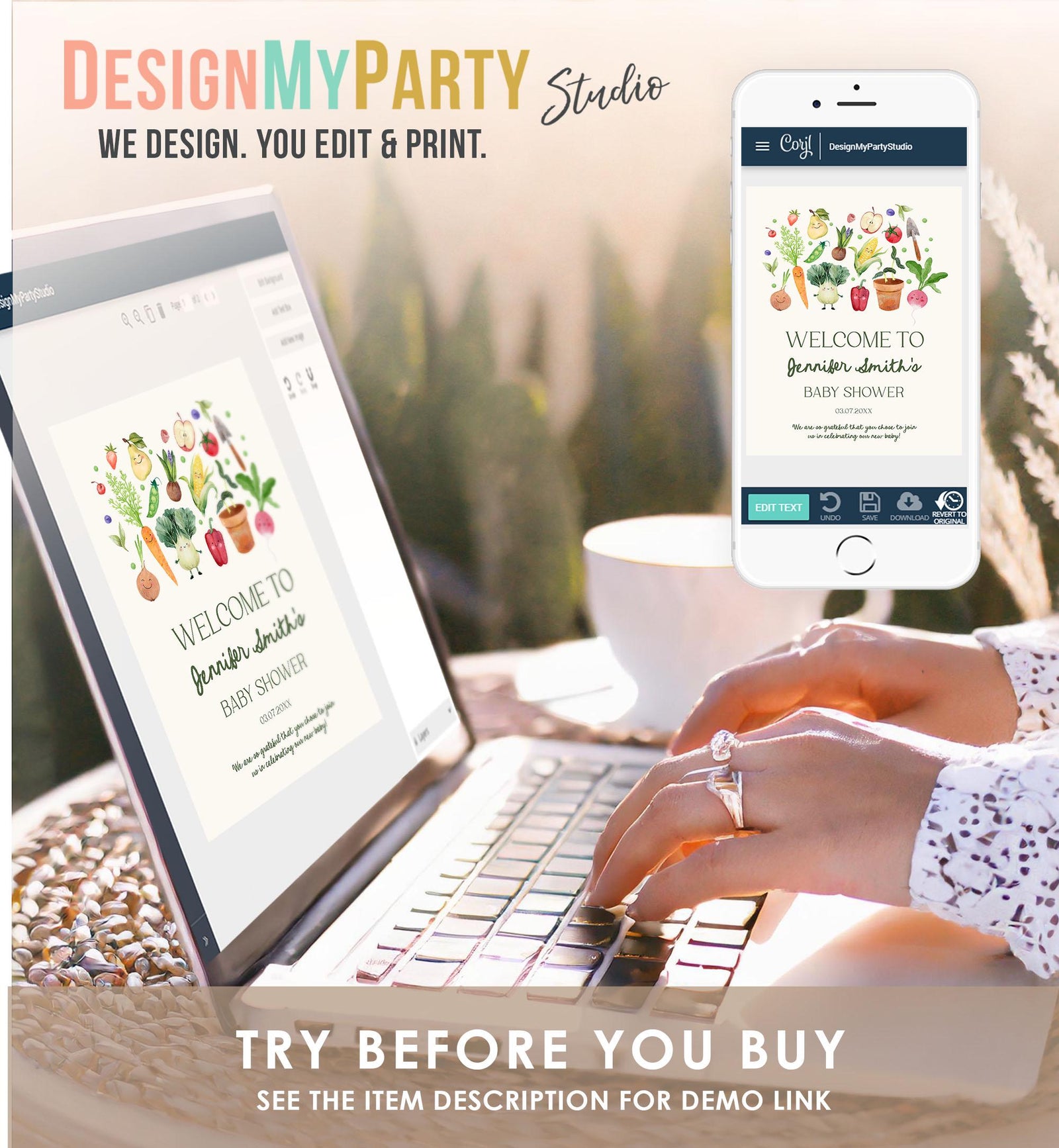 Editable Locally Grown Baby Shower Welcome Sign Farmers Market Fruit Vegetable Market Little Sprout Garden Download Template Printable 0544