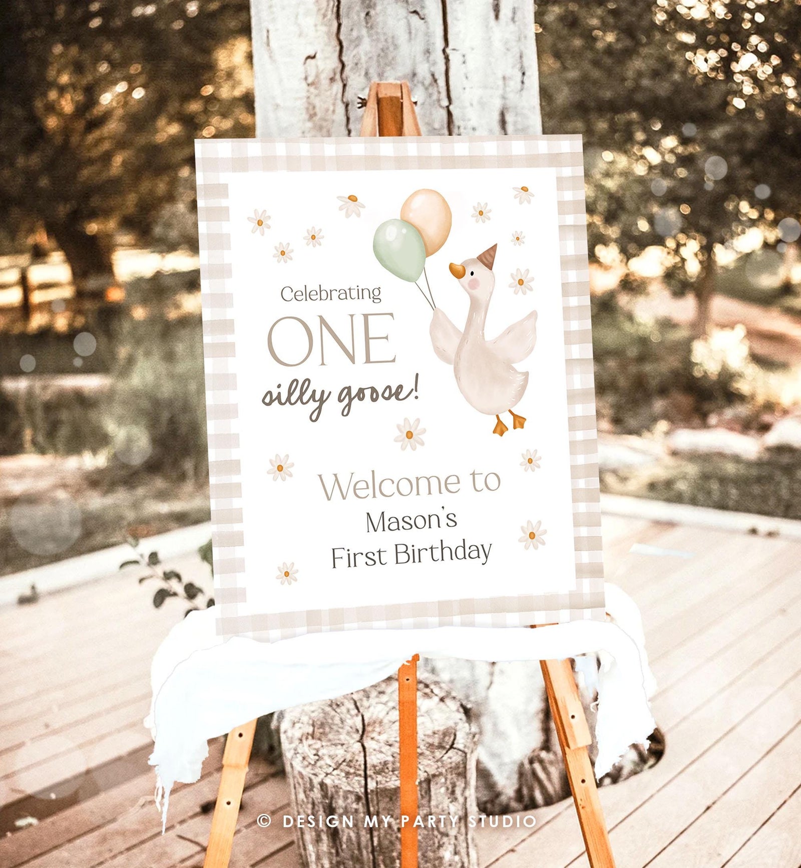 Editable One Silly Goose Birthday Welcome Sign Gender Neutral Goose Birthday Decor 1st First Welcome Poster Editable Template Printable 0540