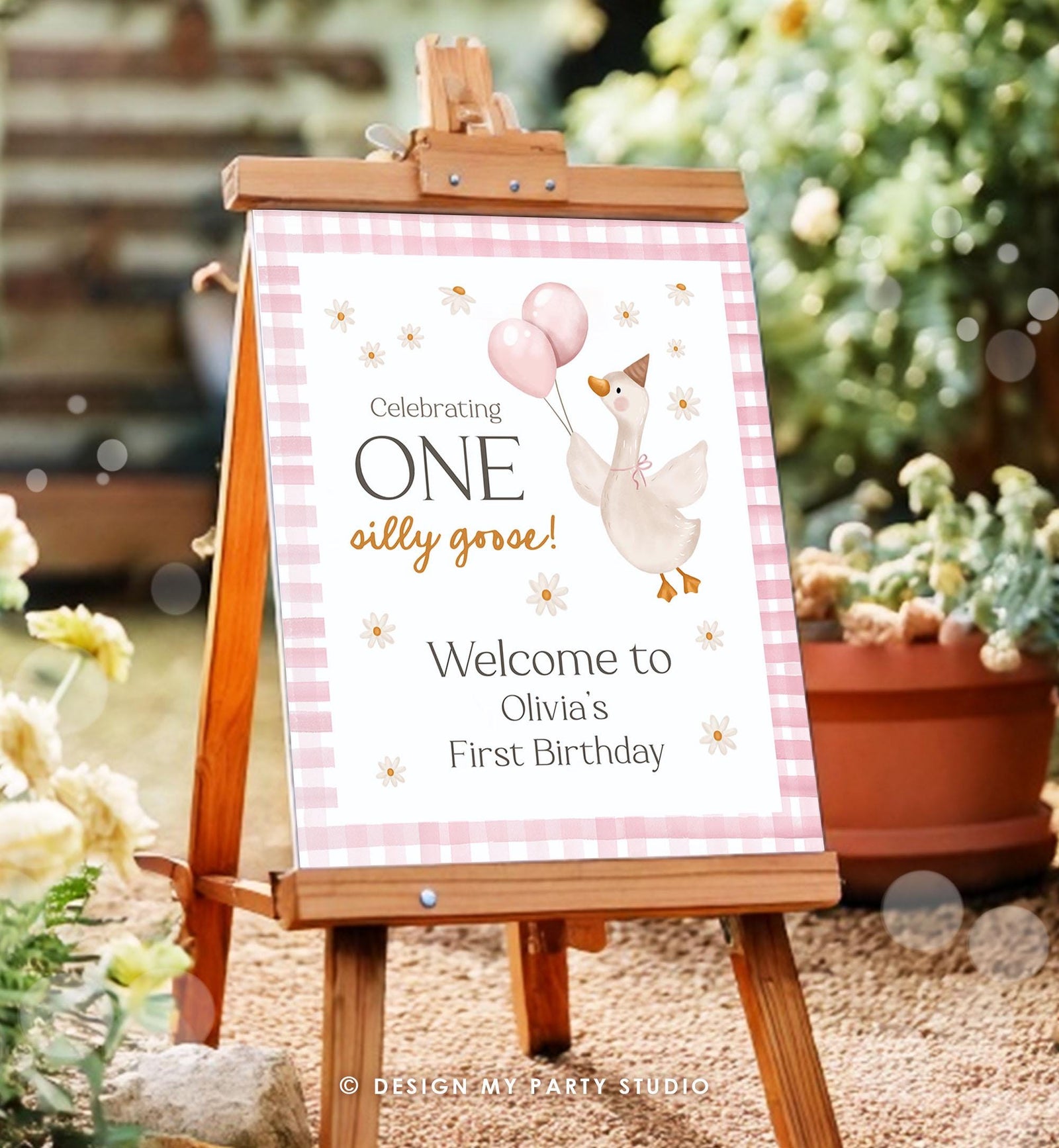 Editable One Silly Goose Birthday Welcome Sign Pink Girl Goose Birthday Decor 1st First Welcome Poster Editable Template Printable 0540