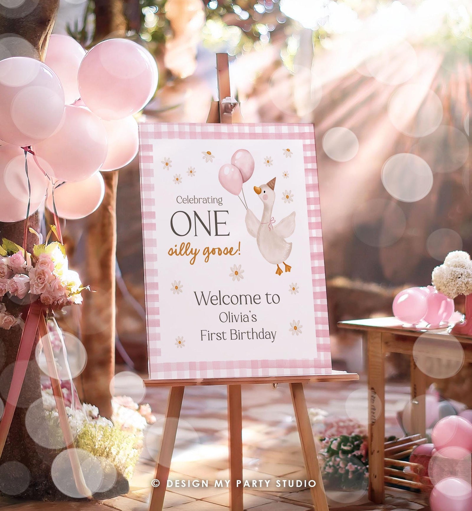 Editable One Silly Goose Birthday Welcome Sign Pink Girl Goose Birthday Decor 1st First Welcome Poster Editable Template Printable 0540
