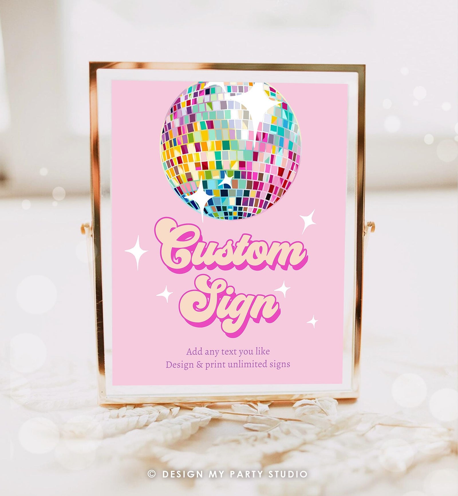 Editable Disco Custom Sign Let's Disco Pink Dance Adult 70s Party Retro Groovy Birthday Shower Digital Download Template Printable 0501