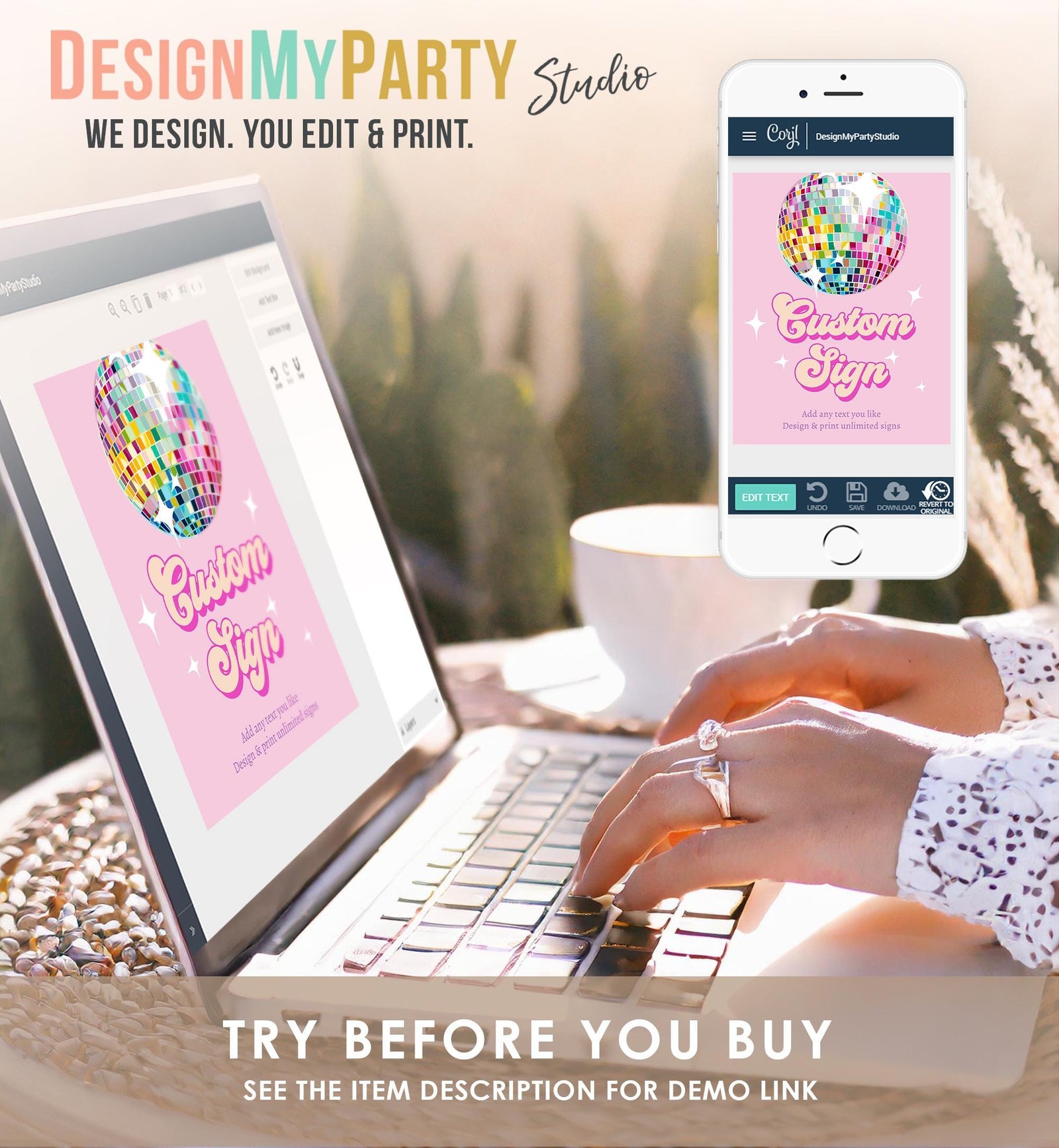 Editable Disco Custom Sign Let's Disco Pink Dance Adult 70s Party Retro Groovy Birthday Shower Digital Download Template Printable 0501