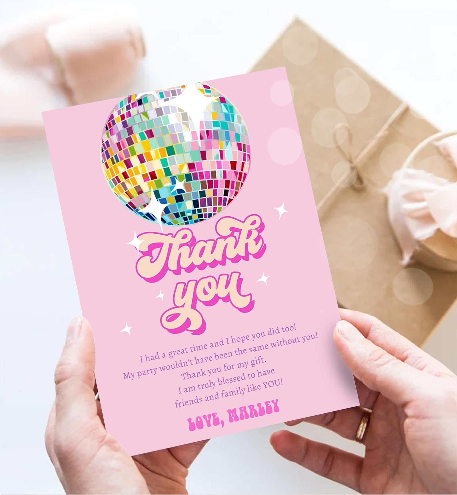 Editable Disco Party Thank You Card Let's Disco Ball Retro Groovy Birthday Shower 70s Adult Party Digital Download Template Printable 0501