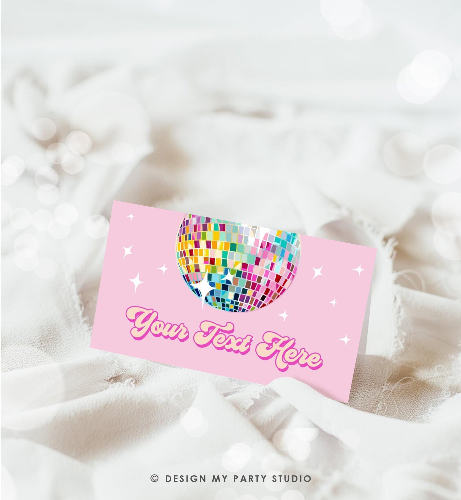 Editable Disco Food Label Let's Disco 70s Party Birthday Shower Place Card Tent Buffet Pink Girl Retro Digital Template Printable 0501