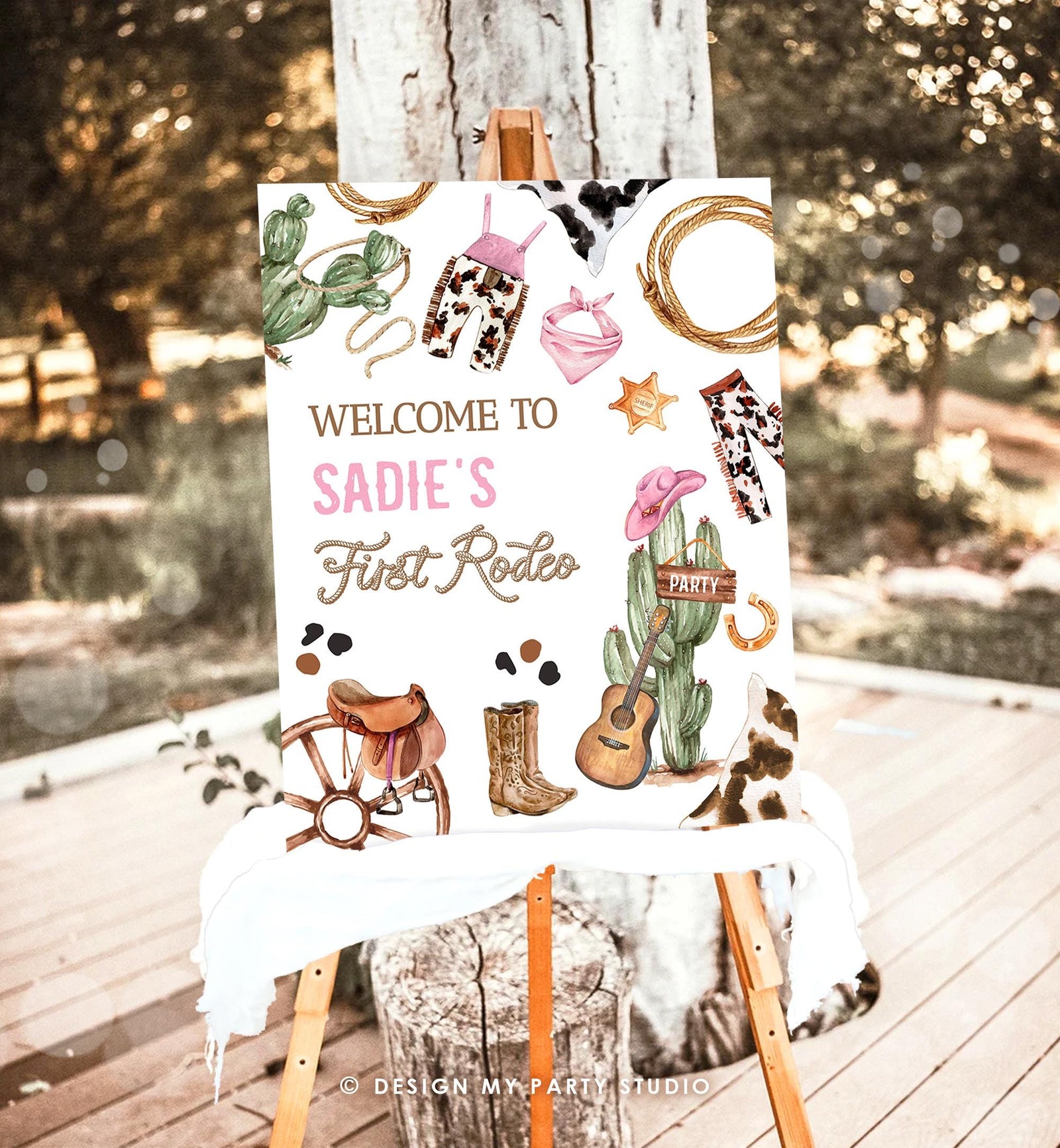 Editable Rodeo Birthday Welcome Sign Disco Birthday Girl Pink Birthday Decor Cowgirl Country Wild West Digital Template Printable 0509