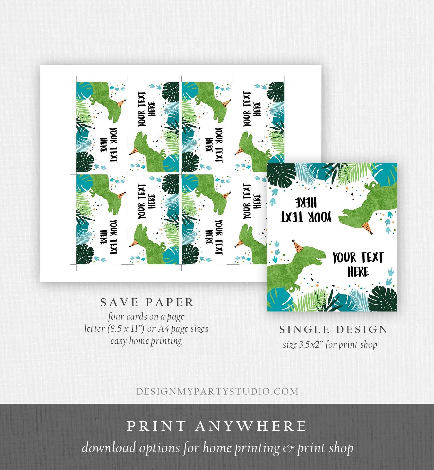 Editable Dinosaur Food Labels Dinosaur Party Place Card Tent Card Insert Card Green Dino Birthday Boy T-Rex Instant Template Printable 0389