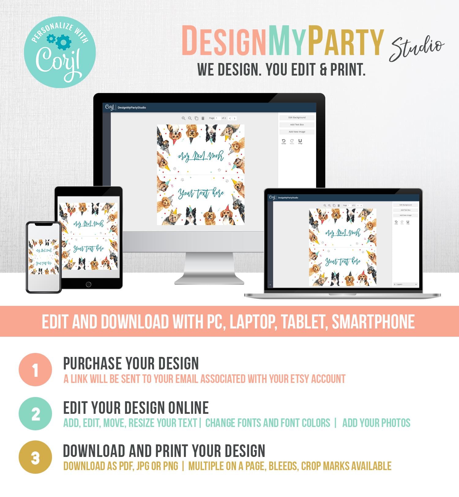 Editable Dog Food Labels Dog Birthday Place Card Tent Card Insert Card Puppy Party Pet Vet Doggy Shelter Boy Digital Template Printable 0384