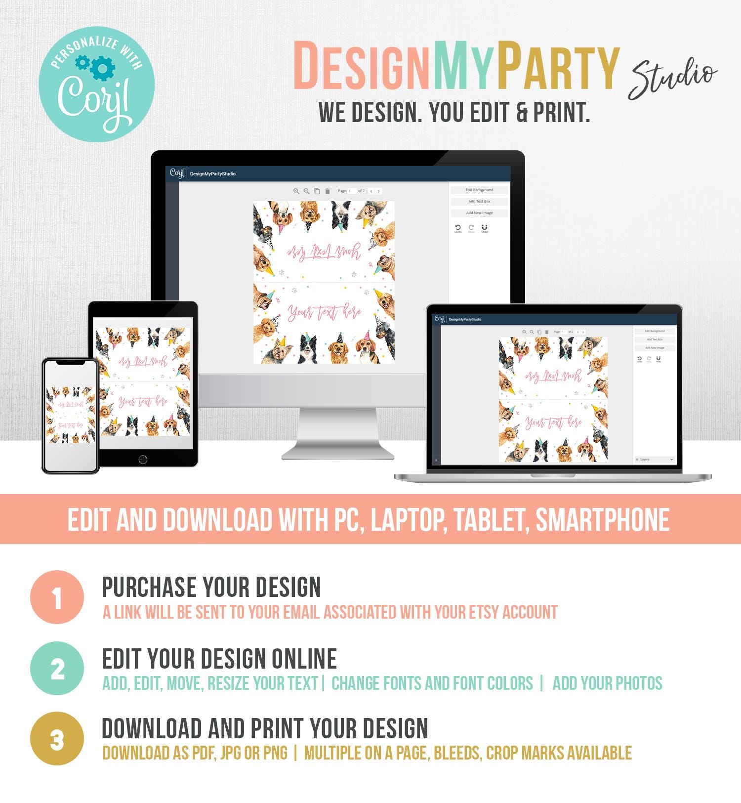 Editable Dog Food Labels Dog Birthday Place Card Tent Insert Card Puppy Party Pet Vet Doggy Shelter Girl Digital Template Printable 0384