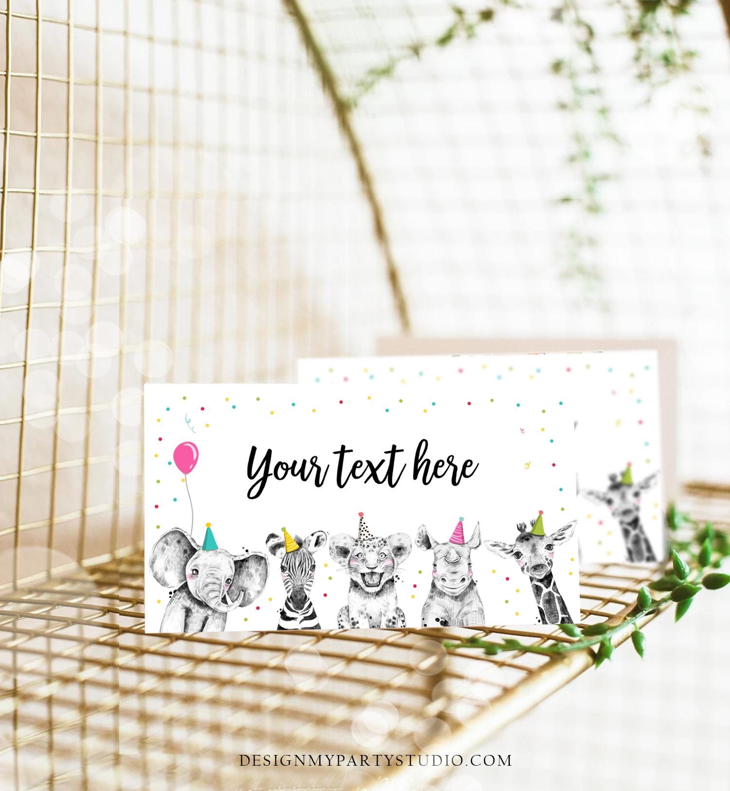 Editable Party Animals Food Label Wild One Girl Safari Animals Birthday Place Card Tent Insert Digital Download Template Printable 0390