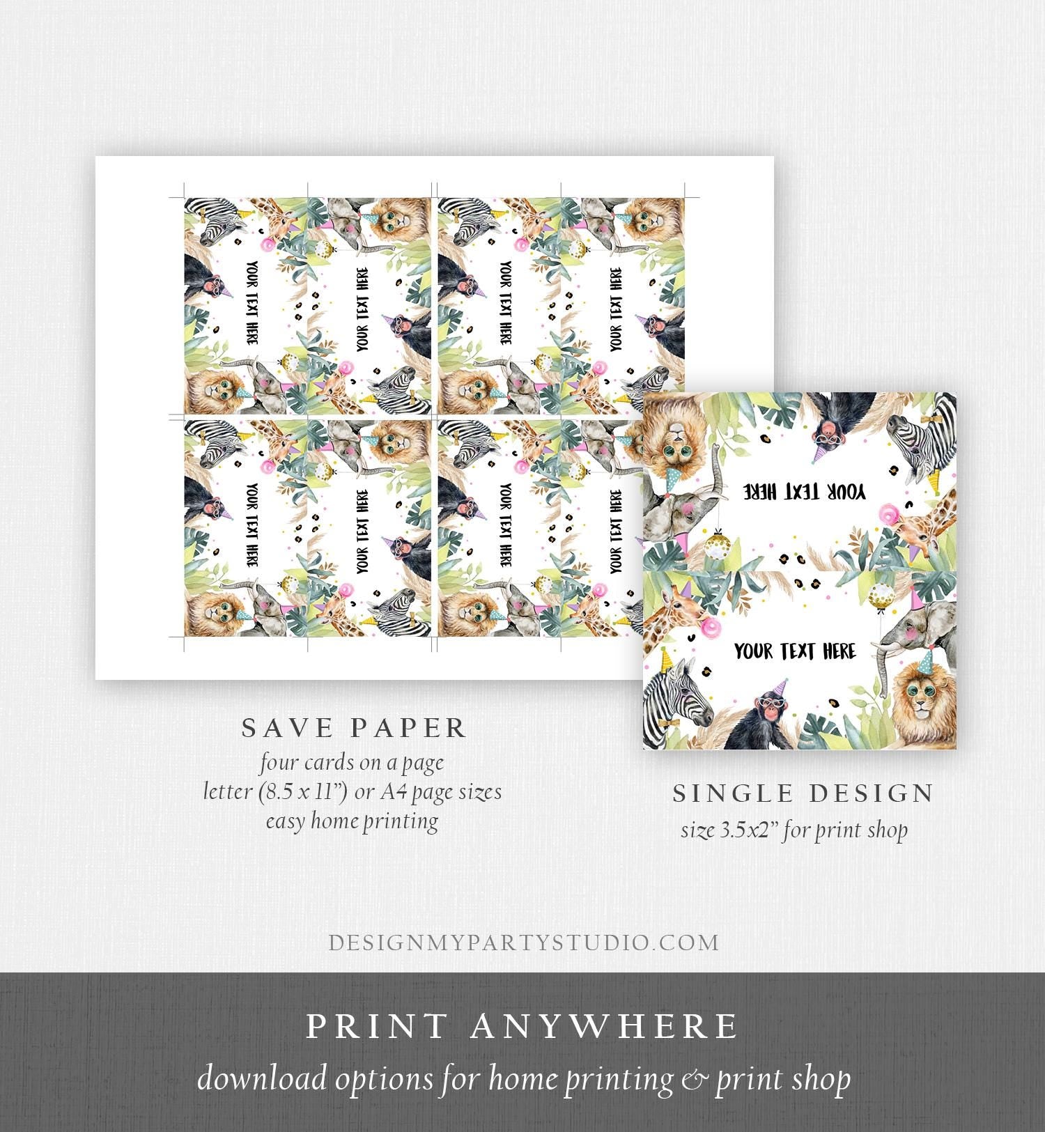 Editable Party Animals Food Label Wild One Girl Boy Safari Animals Birthday Place Card Tent Insert Digital Download Template Printable 0417