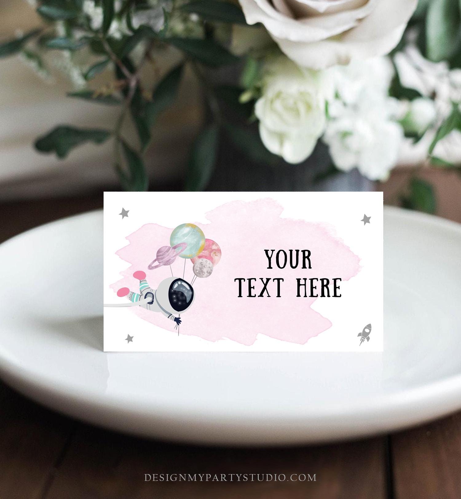 Editable Food Labels Outer Space Astronaut Birthday Galaxy Food Labels Place Card Tent Insert Pink Girl Digital Template Printable 0366