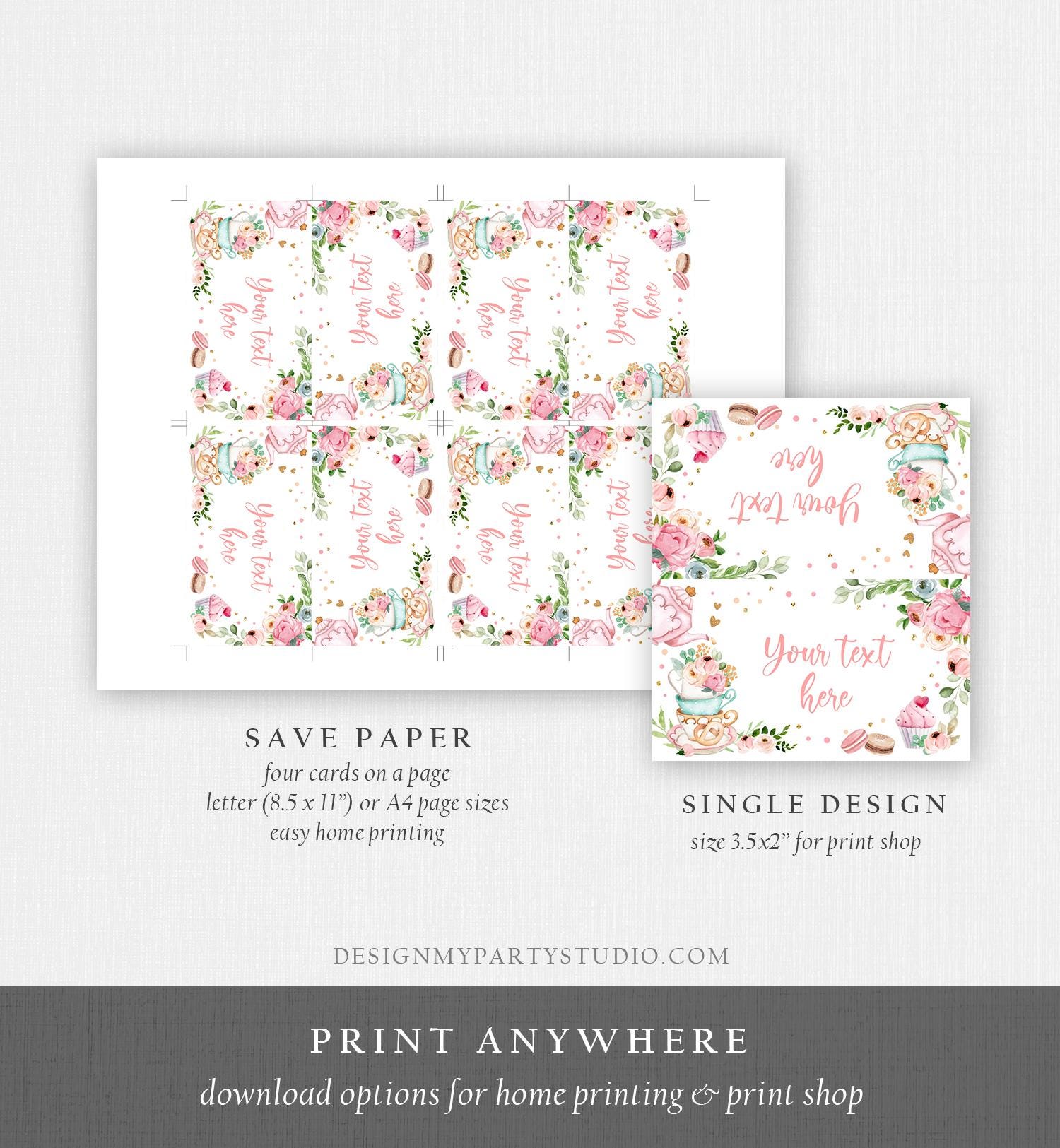 Editable Tea Party Food Label Tea Place Card Tent Card Insert Card Par-Tea Tea for Two Decor Girl Floral Digital Template Printable 0349