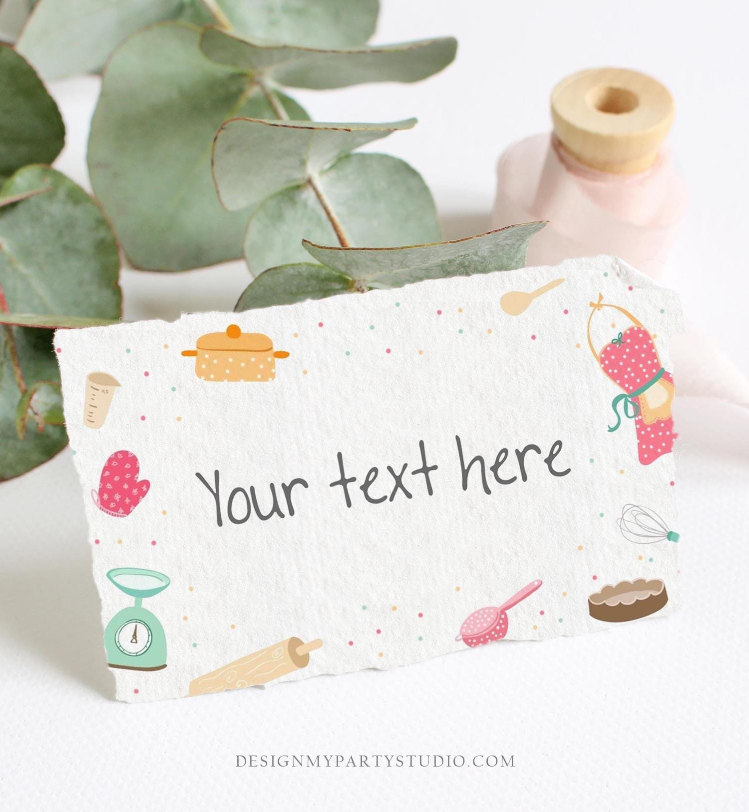 Editable Baking Food Labels Cooking Birthday Chef Place Card Kitchen Bridal Shower Tent Card Insert Card Digital Template Printable 0219