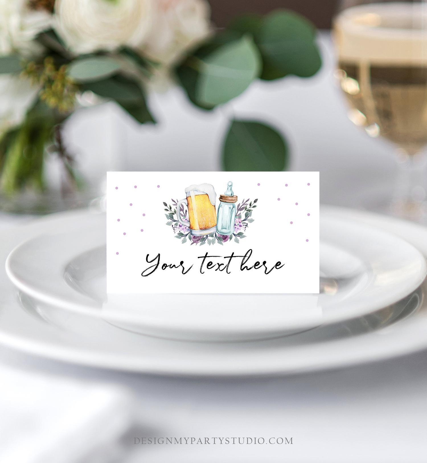 Editable Baby is Brewing Food Labels Tent Place Card Insert Card Gender Girl Lavender Brewing Baby Shower Digital Template Printable 0190