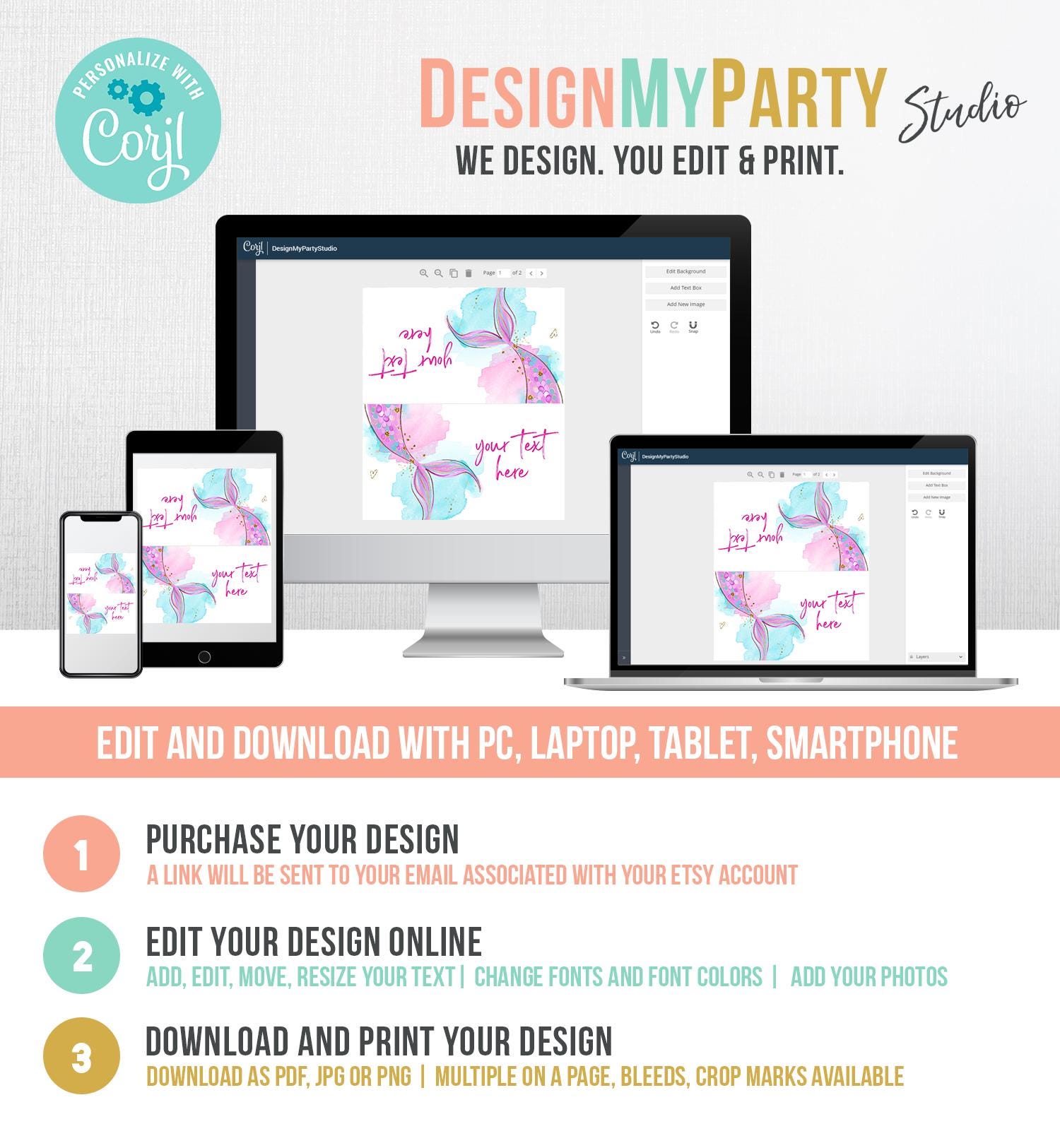 Editable Mermaid Food Label Mermaid Birthday Place Card Tent Card Insert Card Girl Pink Gold Under The Sea Digital Template Printable 0403