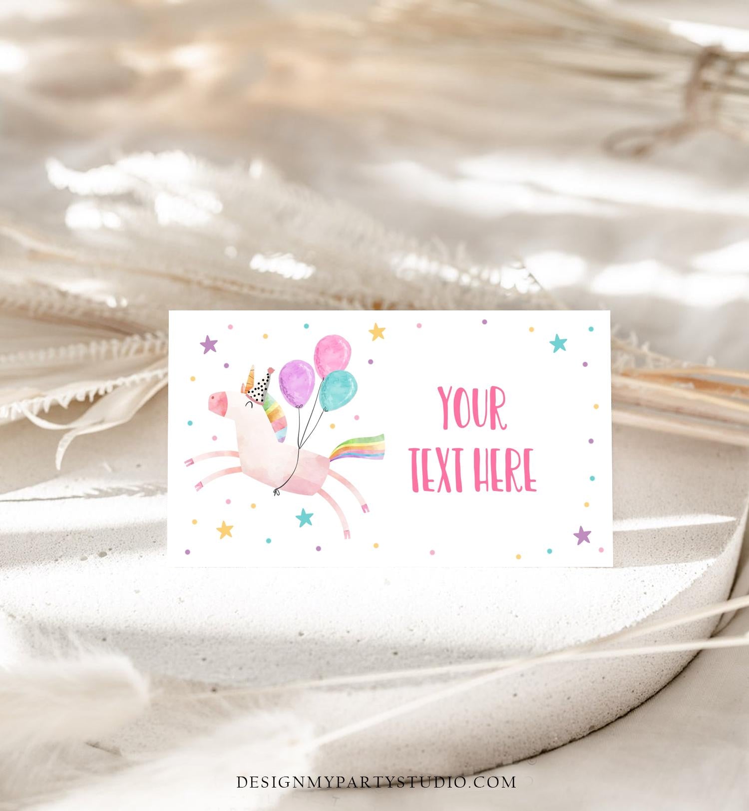 Editable Unicorn Food Labels Magical Rainbow Pink Pastel Girl Birthday Place Card Tent Card Insert Digital Download Template Printable 0336