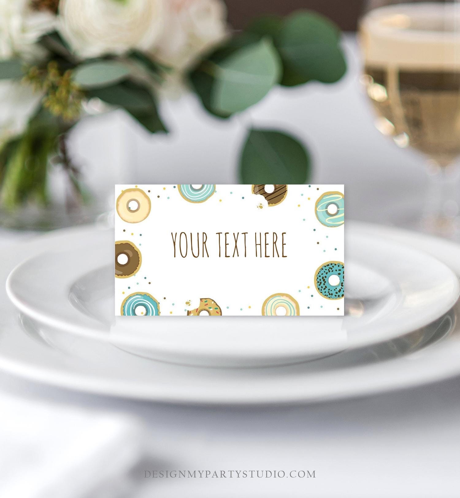 Editable Donut Food Label Blue Boy Donut Place Card Donut Tent Card Insert Card Doughnut Birthday Baby Shower Bridal Template Printable 0050