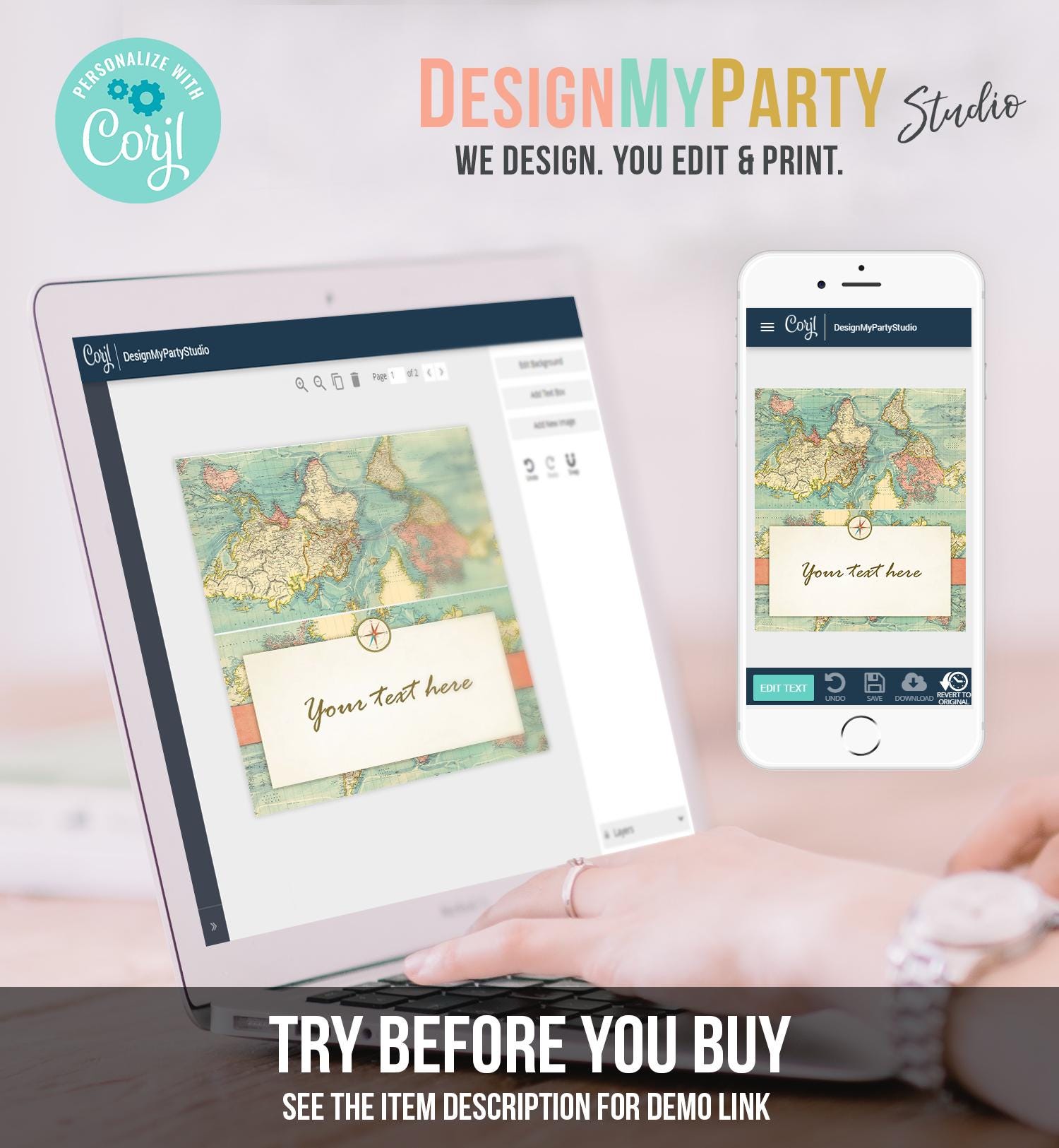 Editable Adventure Food Label World Map Travel Place Tent Insert Card Buffet Compass Traveling Journey Digital Template Printable 0044