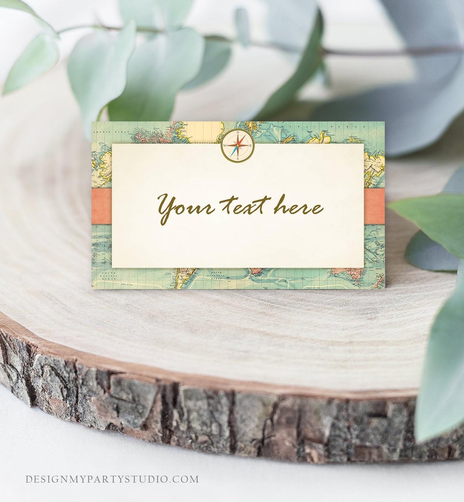 Editable Adventure Food Label World Map Travel Place Tent Insert Card Buffet Compass Traveling Journey Digital Template Printable 0044