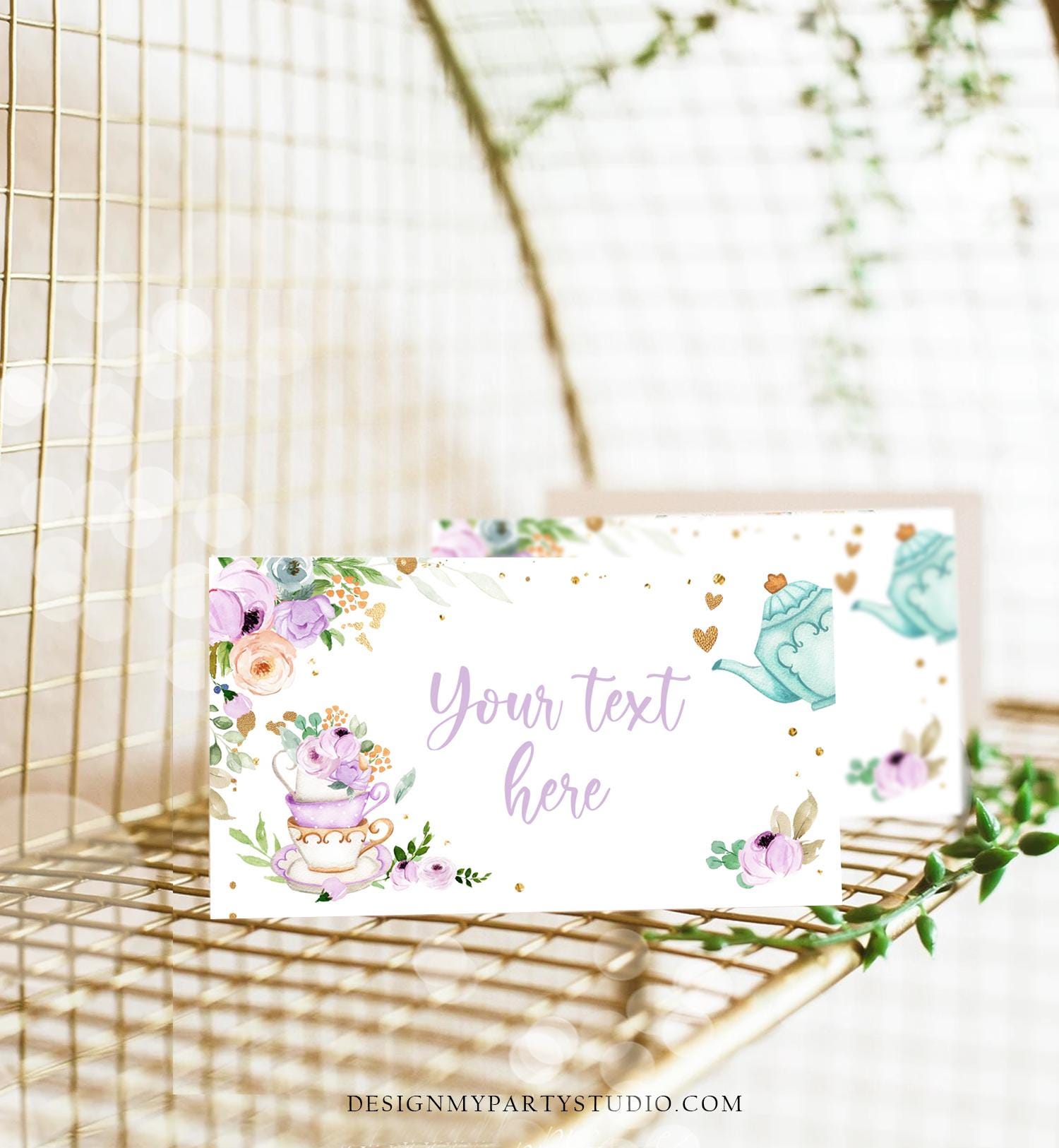 Editable Tea Party Food Label Tea Place Card Tent Card Insert Card Par-Tea Tea for Two Decor Purple Floral Digital Template Printable 0349