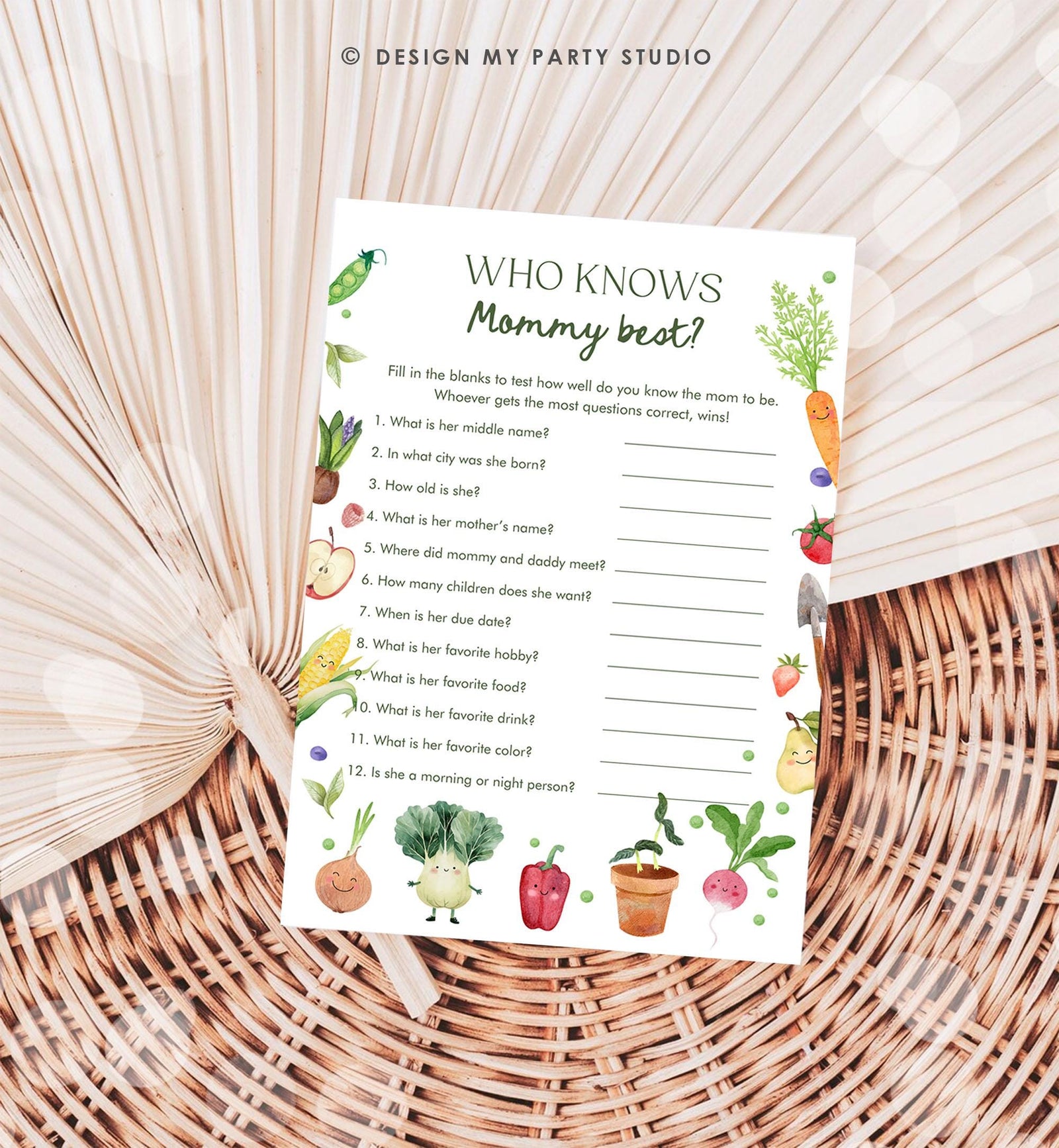 Editable Who Knows Mommy Best Little Sprout Baby Shower Game Guess Funny Farmers Market Locally Grown Digital Template Printable 0544