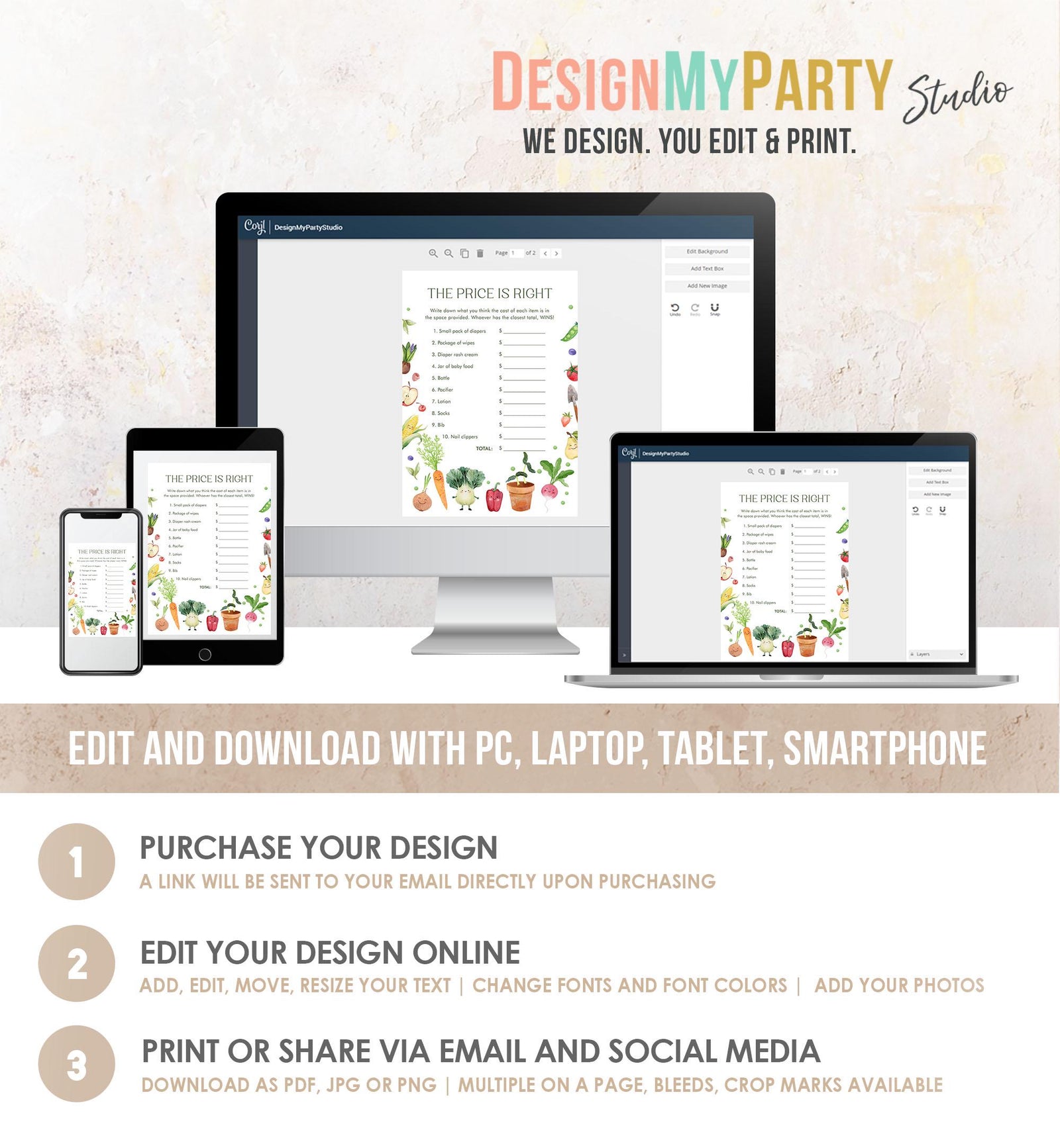 Editable The Price is Right Game Card Little Sprout Baby Shower Game Guess Game Farmers Market Locally Grown Digital Template Printable 0544