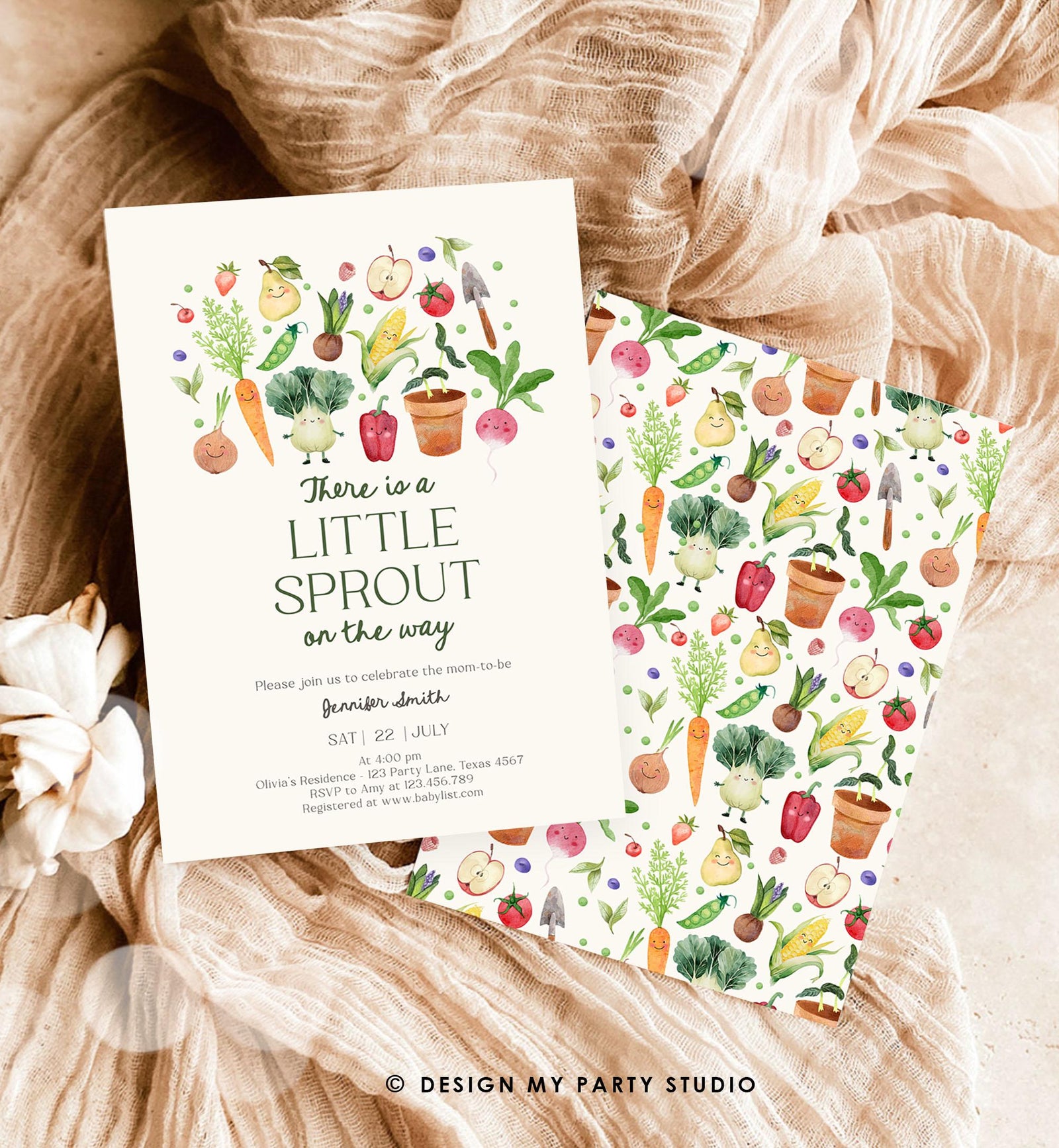 Editable Little Sprout Baby Shower Invitation Bundle Farmers Market Locally Grown Invitation Suite Digital Download Template Printable 0544