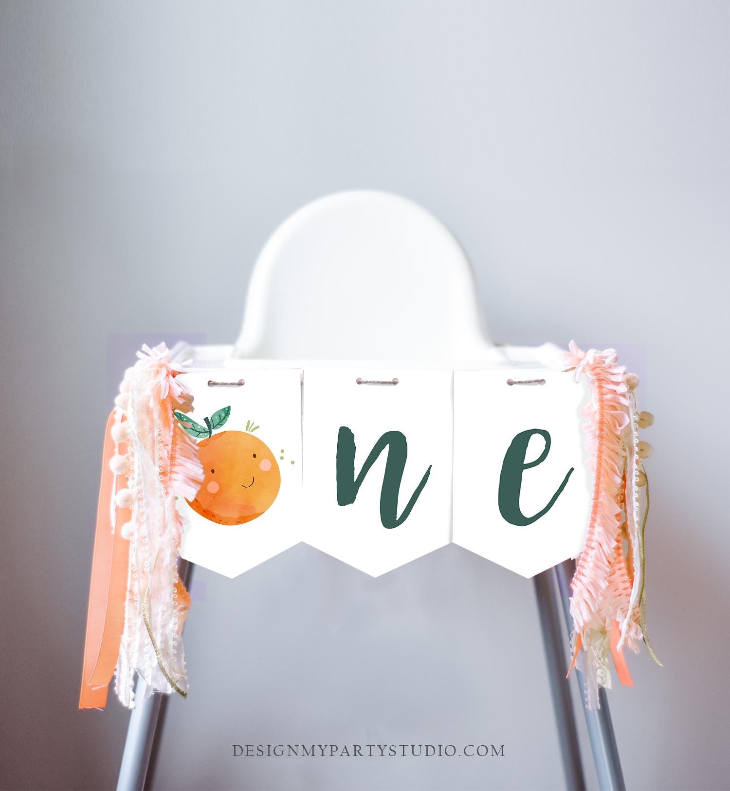 Little Cutie High Chair Banner Oranges 1st First Birthday Girl Boy High Chair ONE Banner Party Decor Cutie Citrus Digital Printable 0330
