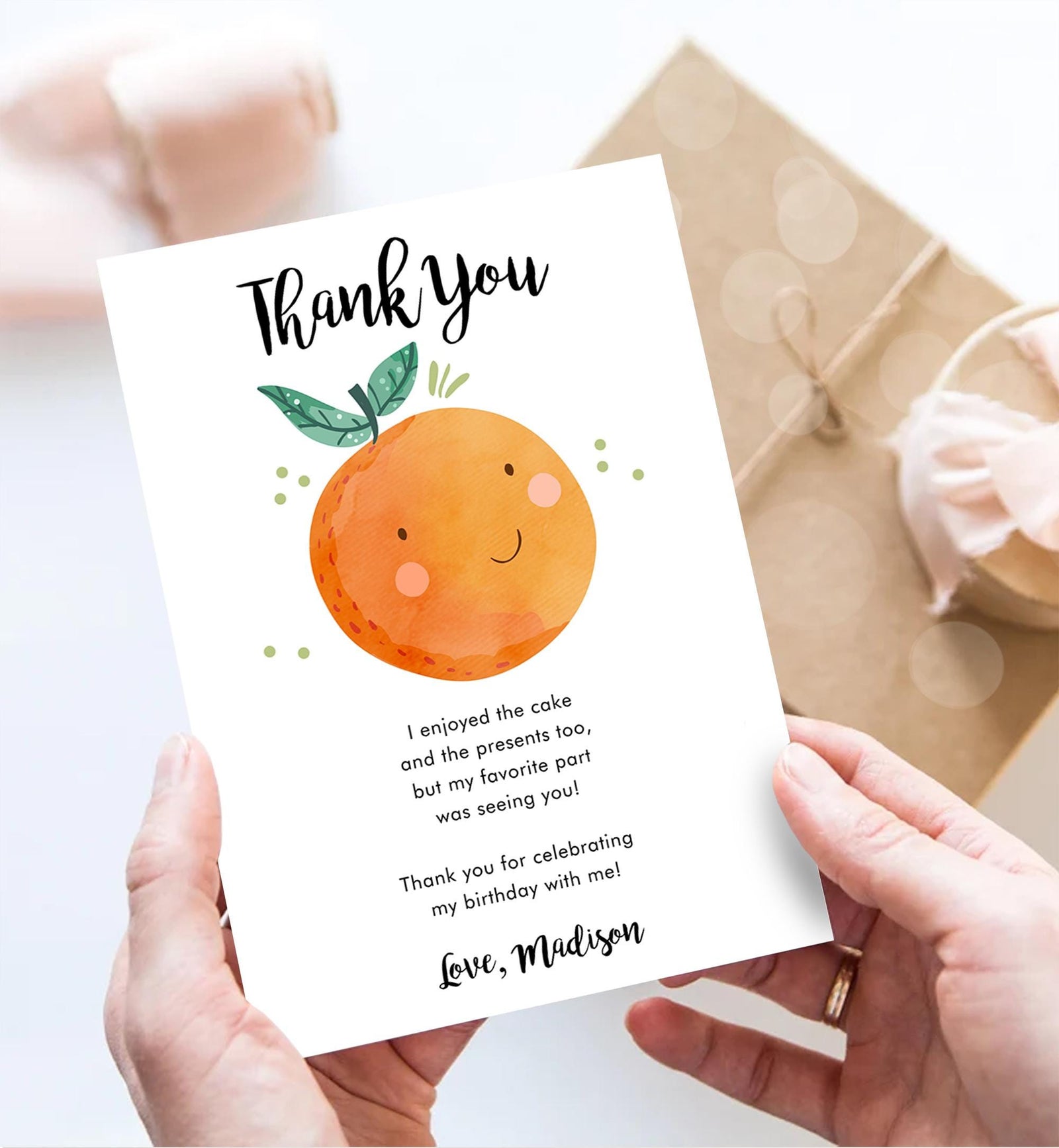 Editable Little Cutie Thank You Card Birthday Baby Shower Clementine Orange Thank You Coed Shower Digital Download Template Printable 0330