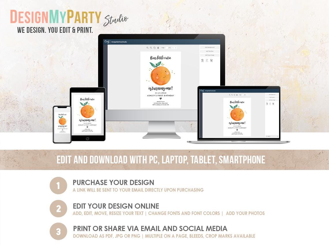 Little Cutie Birthday Invitation Bundle Cuties Orange Clementine First Birthday Greenery Digital Download Template Printable 0330