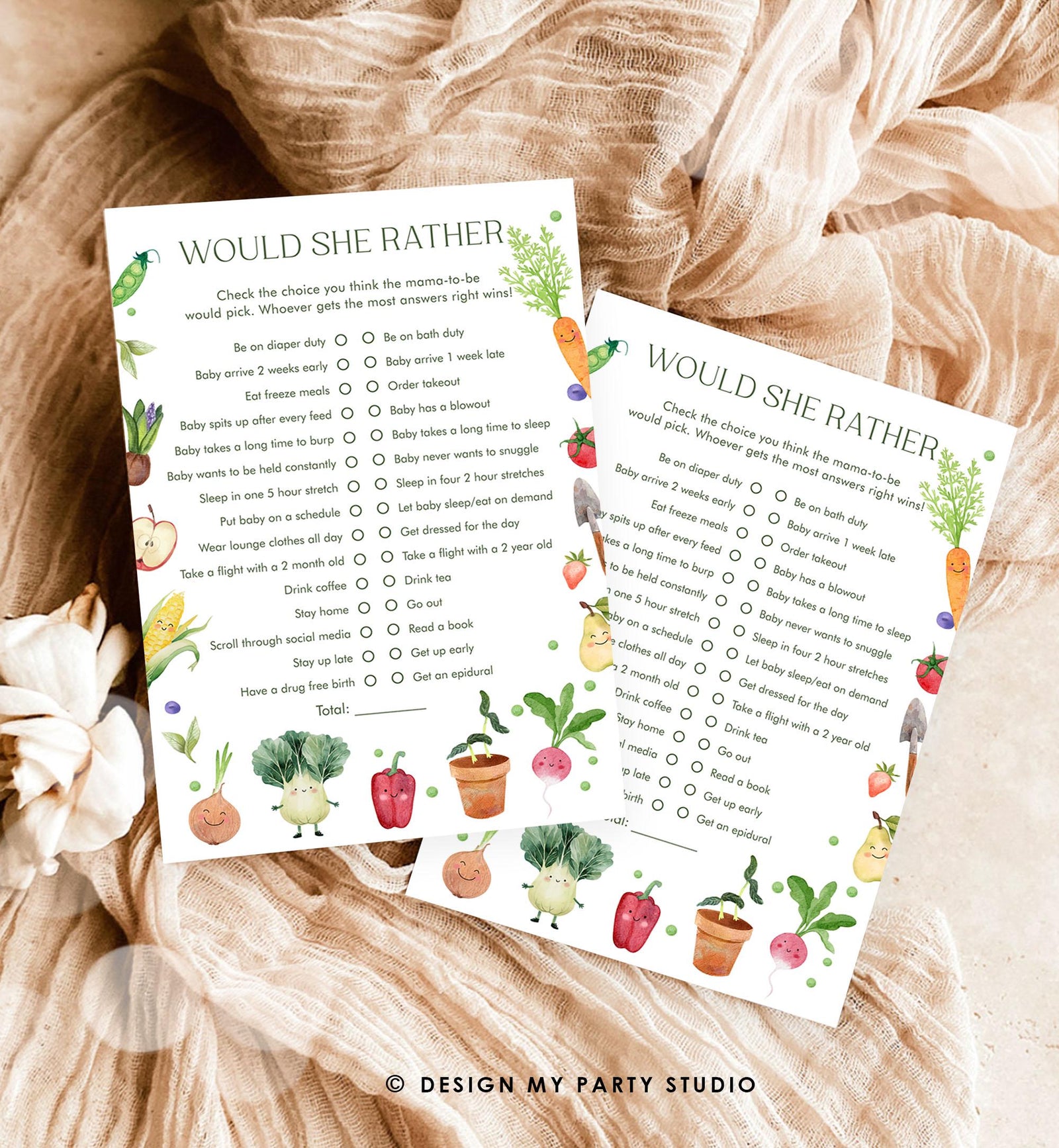 Editable Would She Rather Game Card Locally Grown Baby Shower Game Guess Game Farmers Market Little Sprout Digital Template Printable 0544